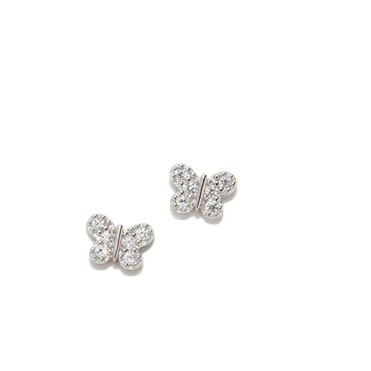 Colgante mariposa tipo pavé plateado, dos piezas con cuentas brillantes