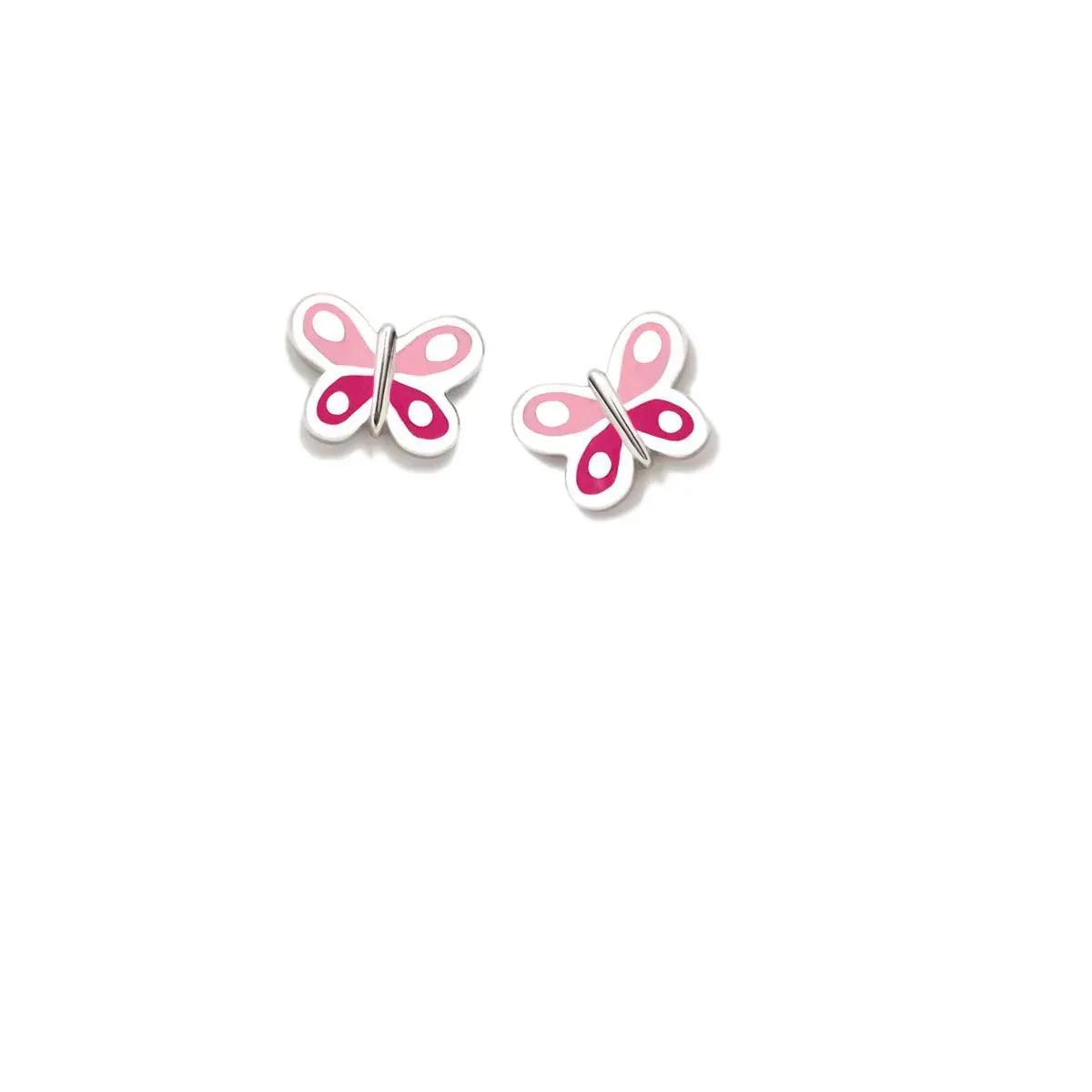 Par de colgantes mariposa fucsia y rosa con pieza metálica plateada