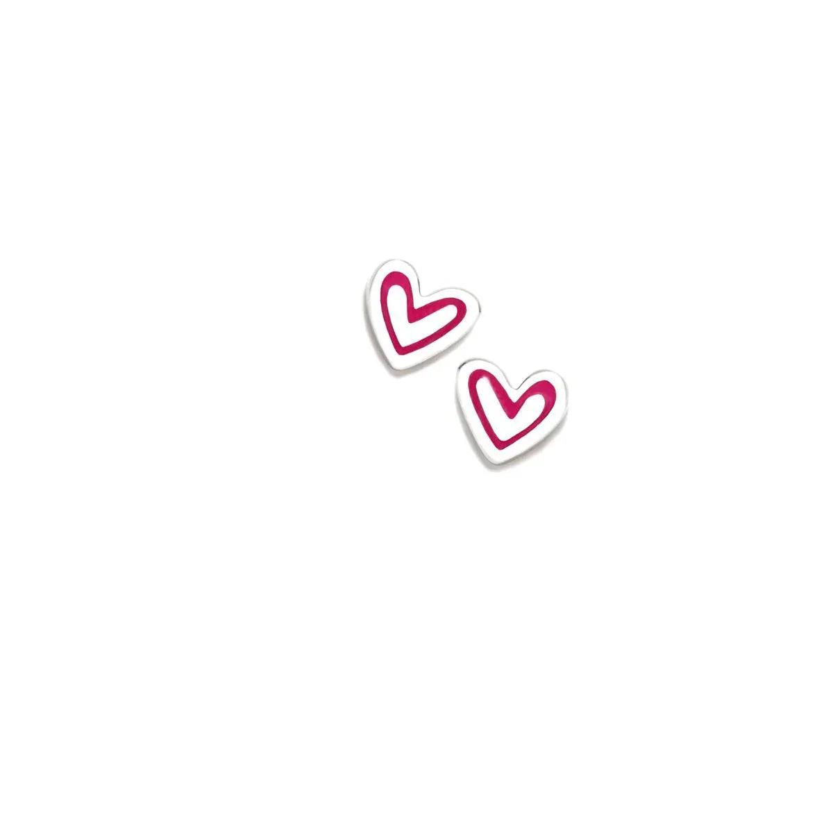 Pendientes infantiles de corazón fucsia con borde blanco