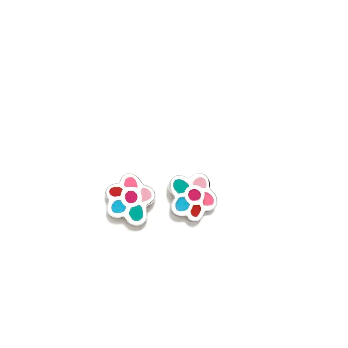 Pendientes de bebé con flor multicolor esmalte