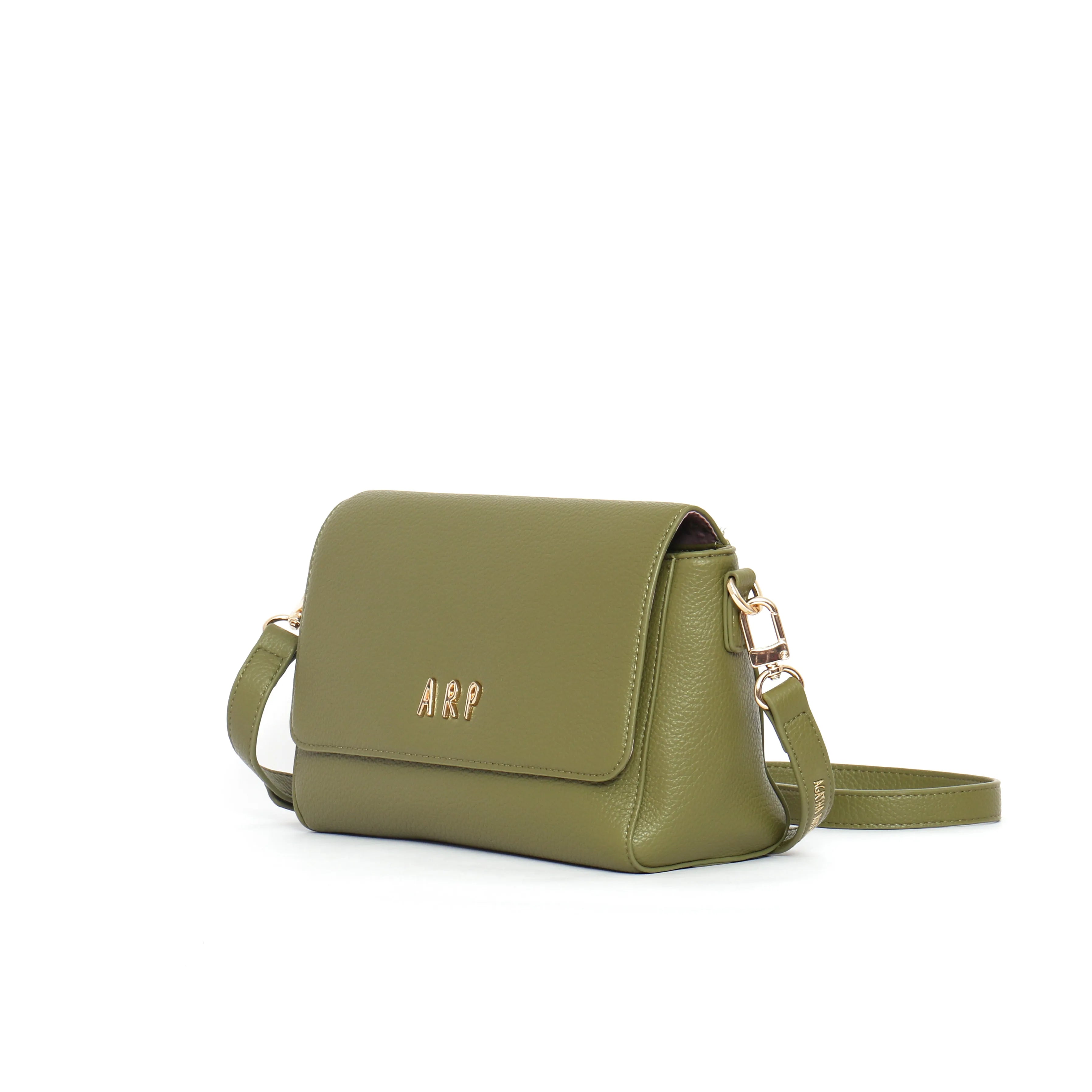 Shoulder bag with green contrast flap