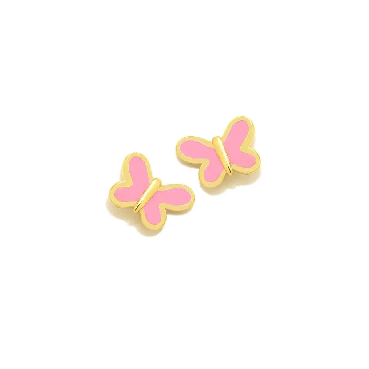 Dijes de mariposa fucsia con baño de oro