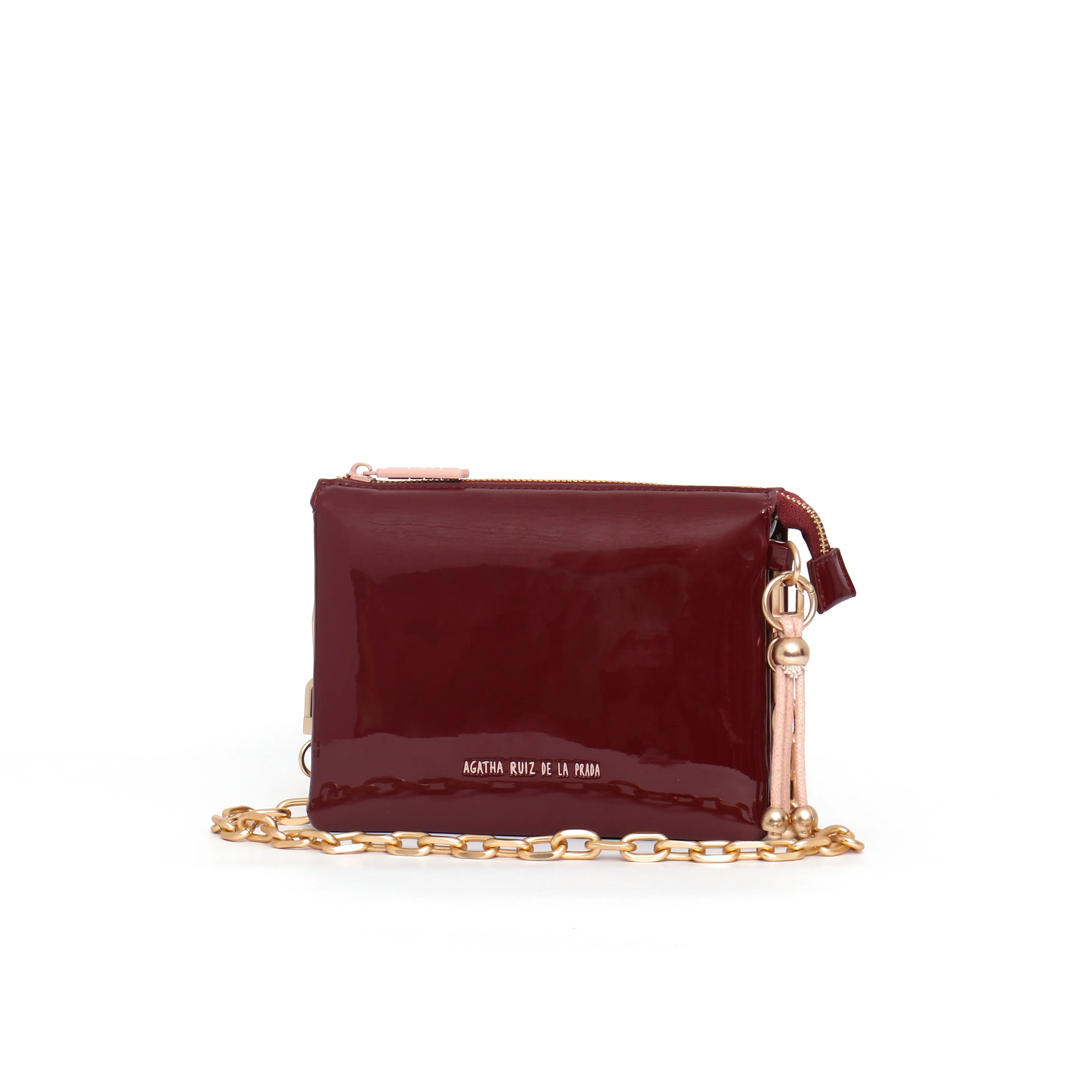 Bandoulière 3 corps cuir verni ARP bordeaux