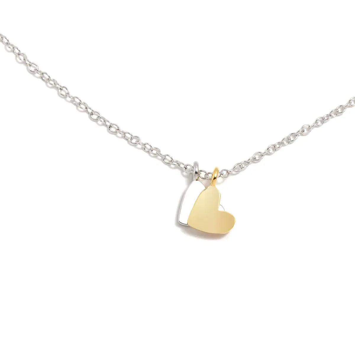 Colgante de corazón bicolor con cadena plateada