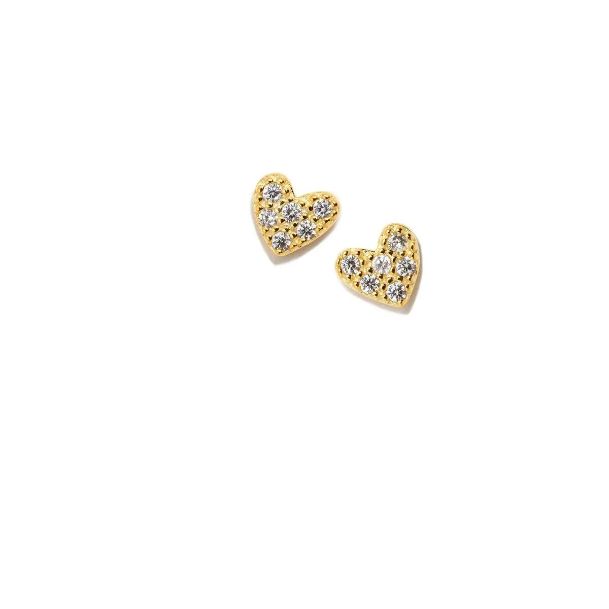 Colgante corazón bañado en oro con pedrería brillante y piedras cúbicas