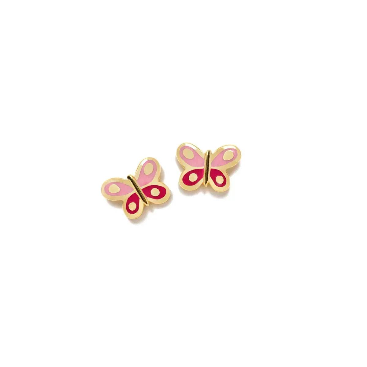Pendientes mariposa baño en oro con esmalte rosa y rojo