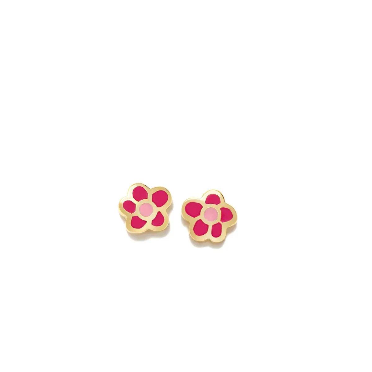 Pendientes con forma de flor fucsia y baño dorado