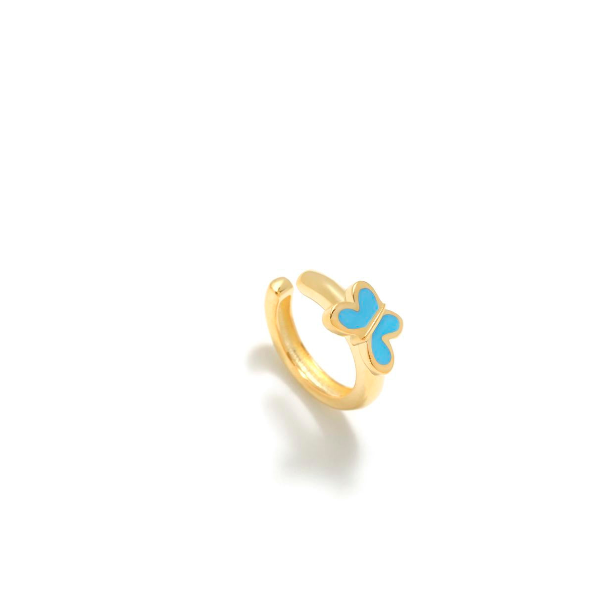 EARCUFF MARIPOSA AZUL BAÑO ORO