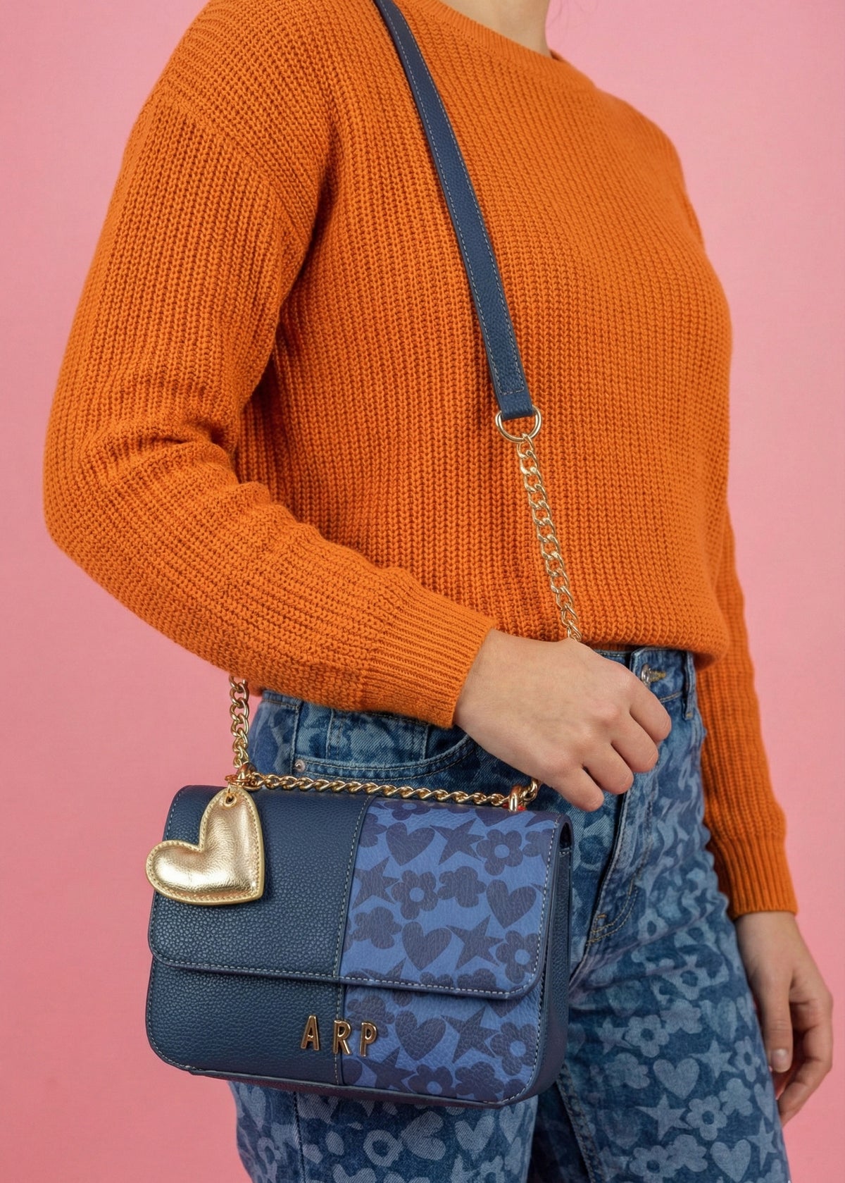 BANDOLERA TAPA DOBLE ESTAMPADO AZUL