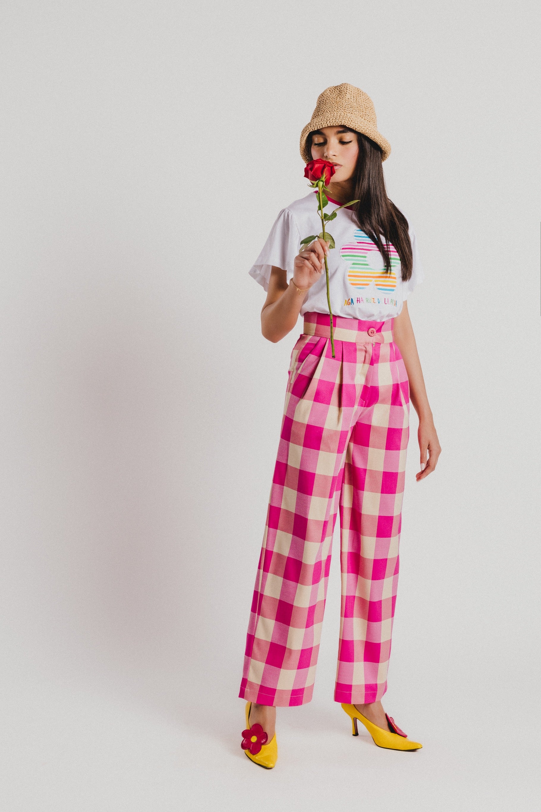 PANTALON VICHY FUCSIA