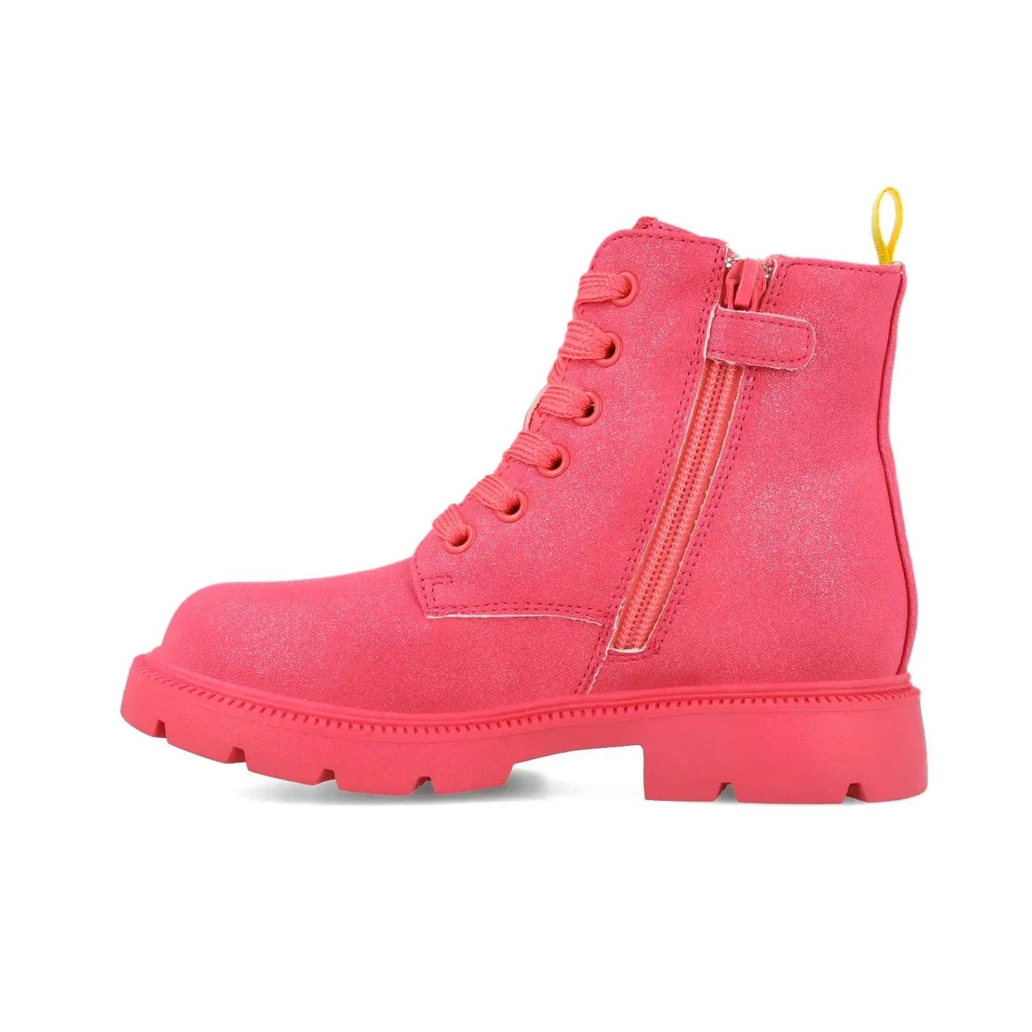 Bota infantil fucsia con cremallera lateral, suela dentada y cuello alto