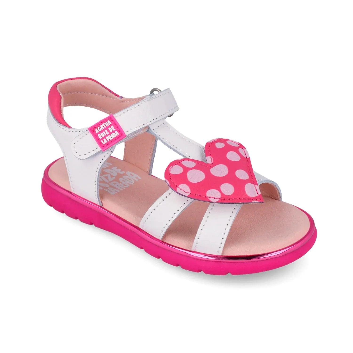 SANDALIA BLANCA CORAZON FUCSIA