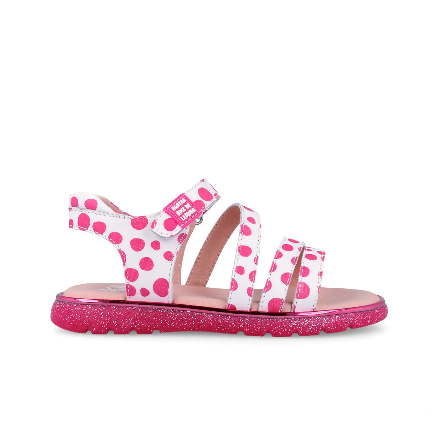 SANDALIA ESTAMPADA BLANCO Y FUCSIA