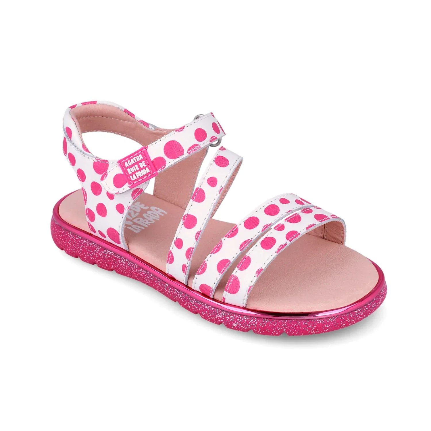 SANDALIA ESTAMPADA BLANCO Y FUCSIA