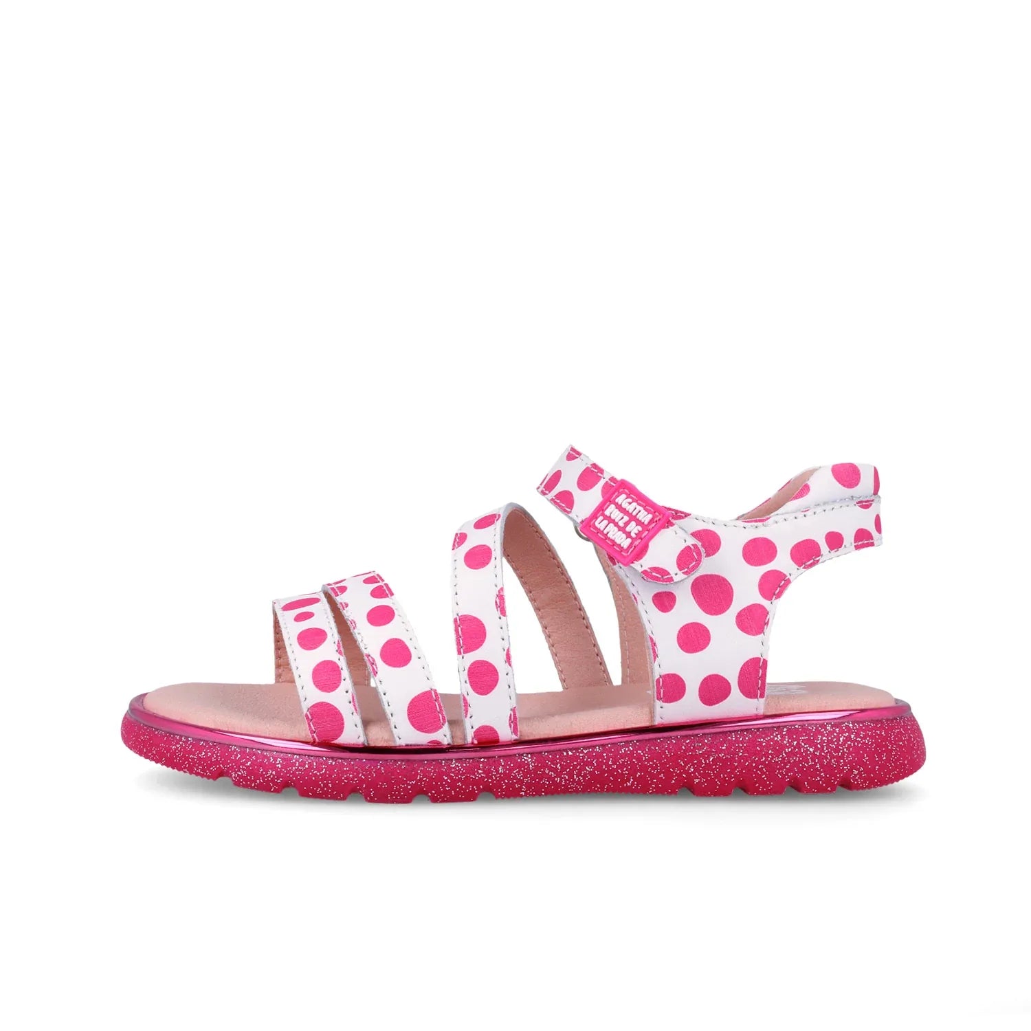 SANDALIA ESTAMPADA BLANCO Y FUCSIA