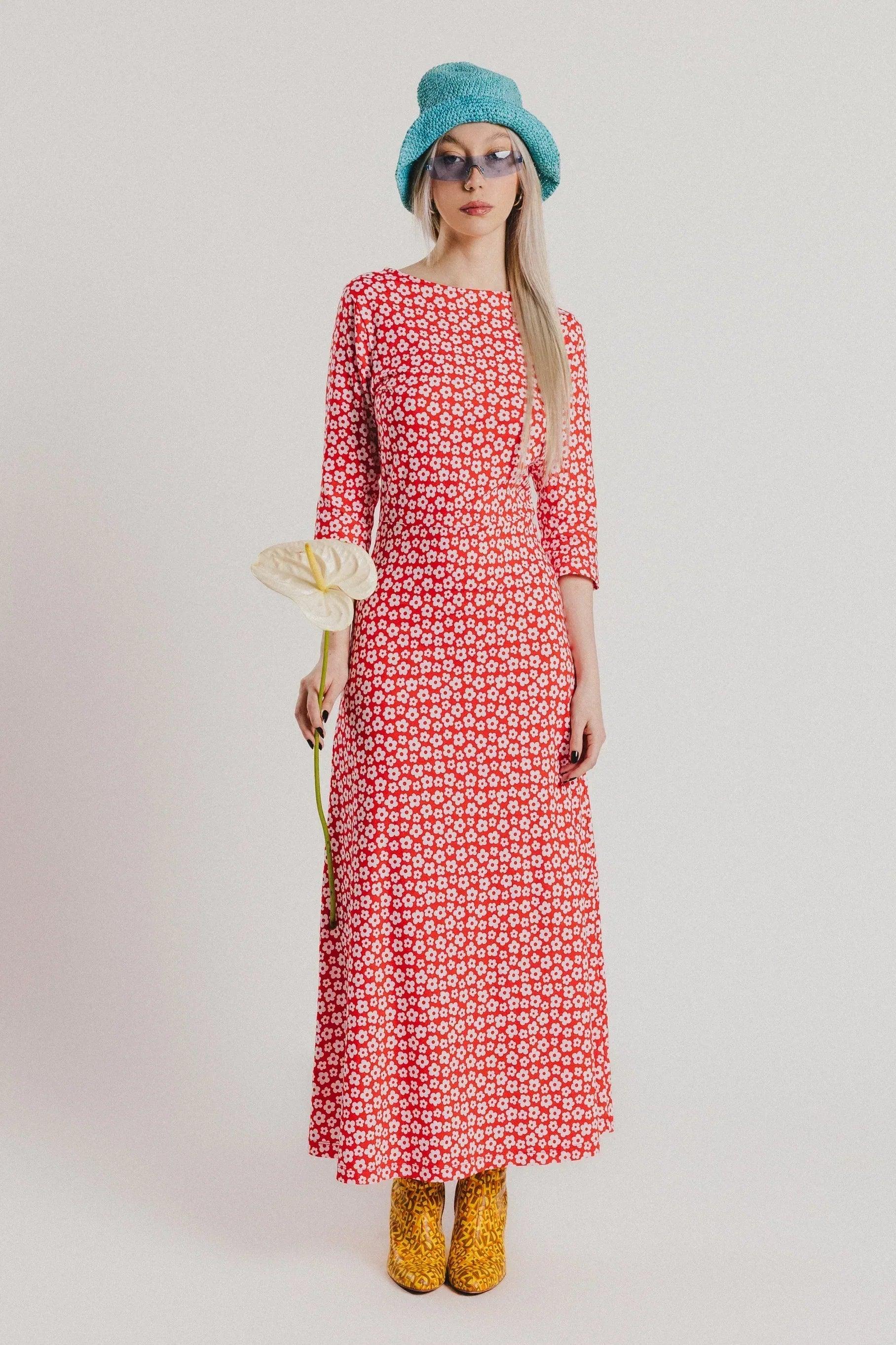VESTIDO ROJO FLORECITAS BLANCAS - Agatha Ruiz de la Prada