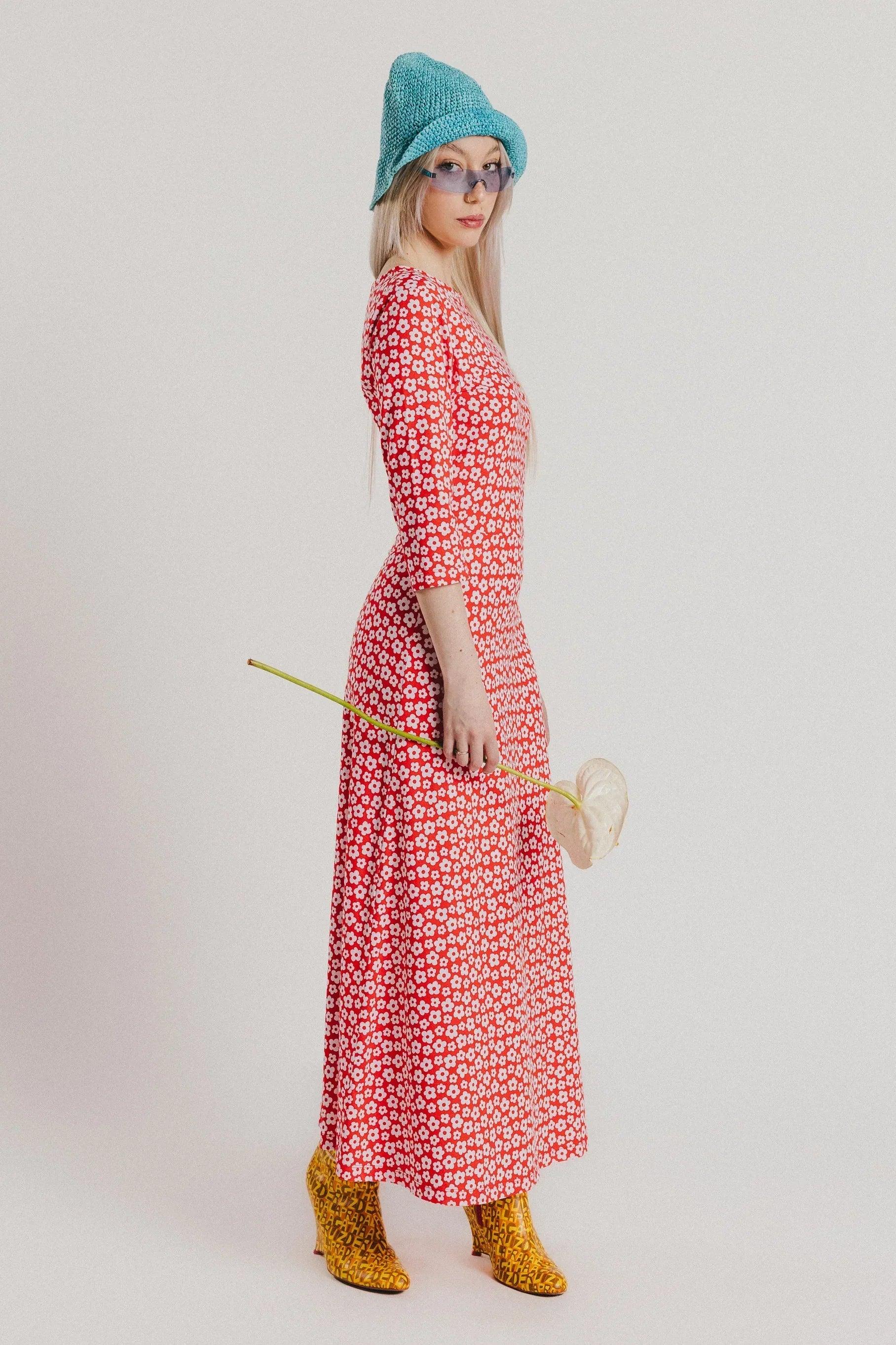 VESTIDO ROJO FLORECITAS BLANCAS - Agatha Ruiz de la Prada