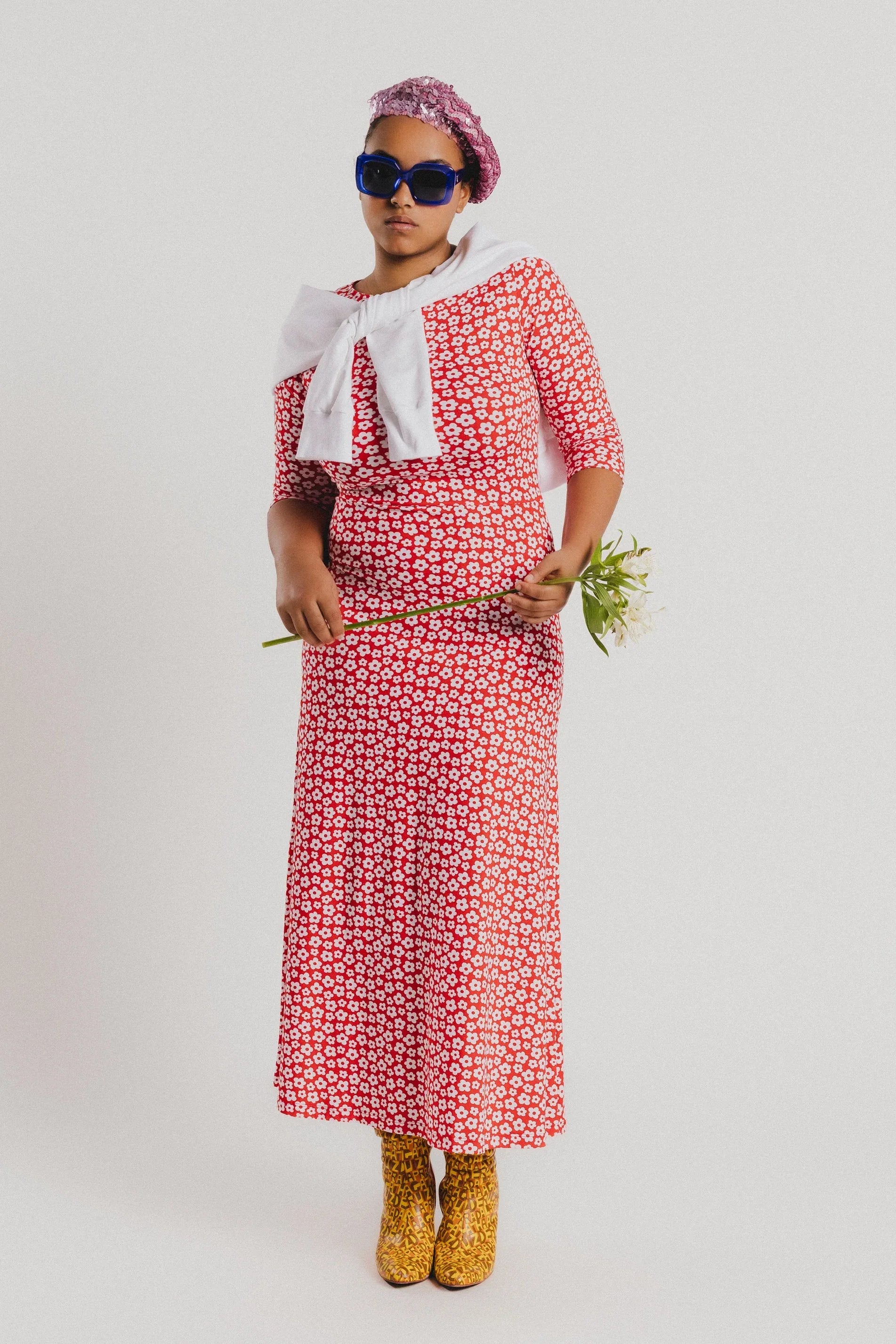 VESTIDO ROJO FLORECITAS BLANCAS - Agatha Ruiz de la Prada