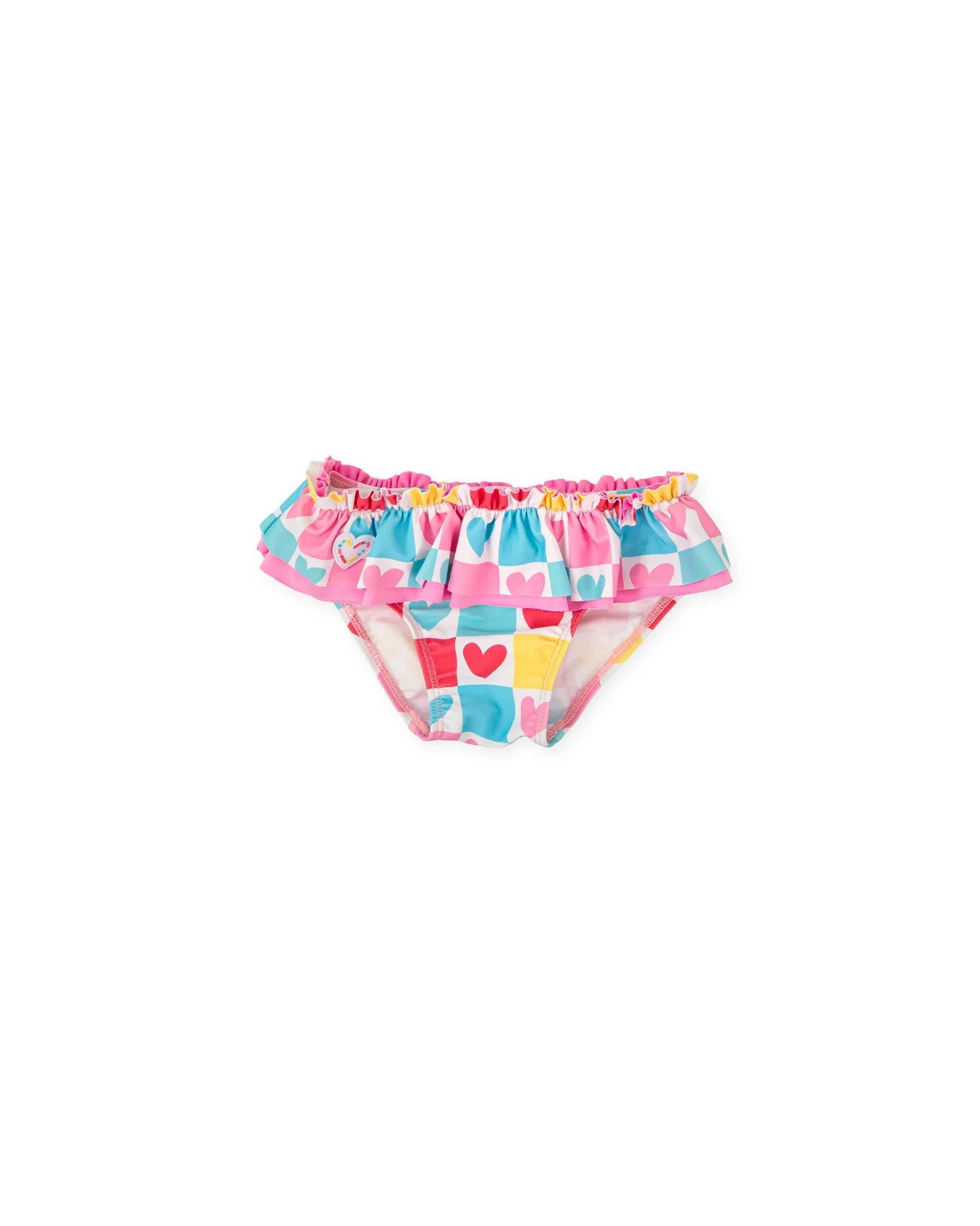 Culotín de licra multicolor con cintura fruncida y estampado de corazones