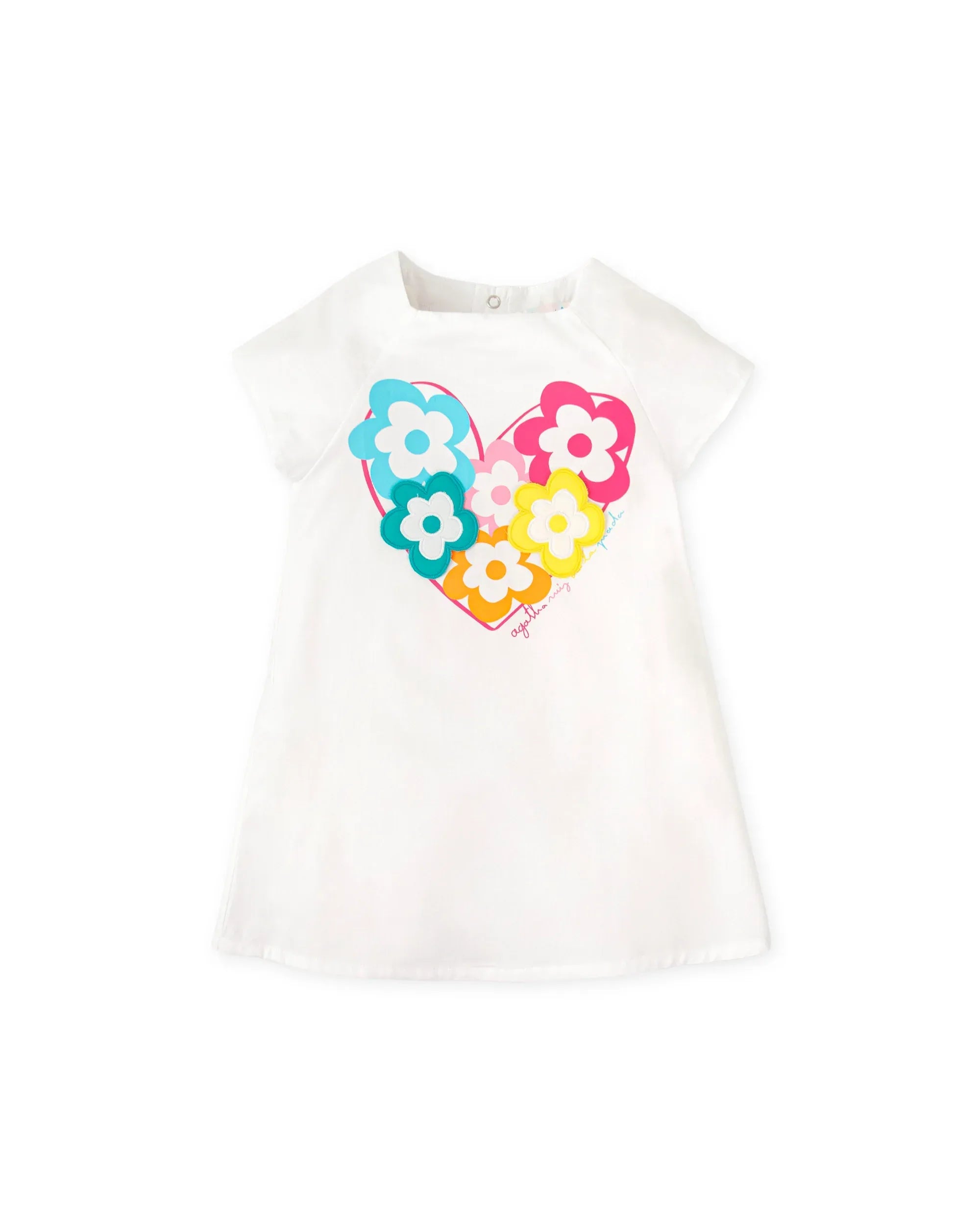 VESTIDO SATEN BLANCO CORAZON FLORES COLORES - Agatha Ruiz de la Prada
