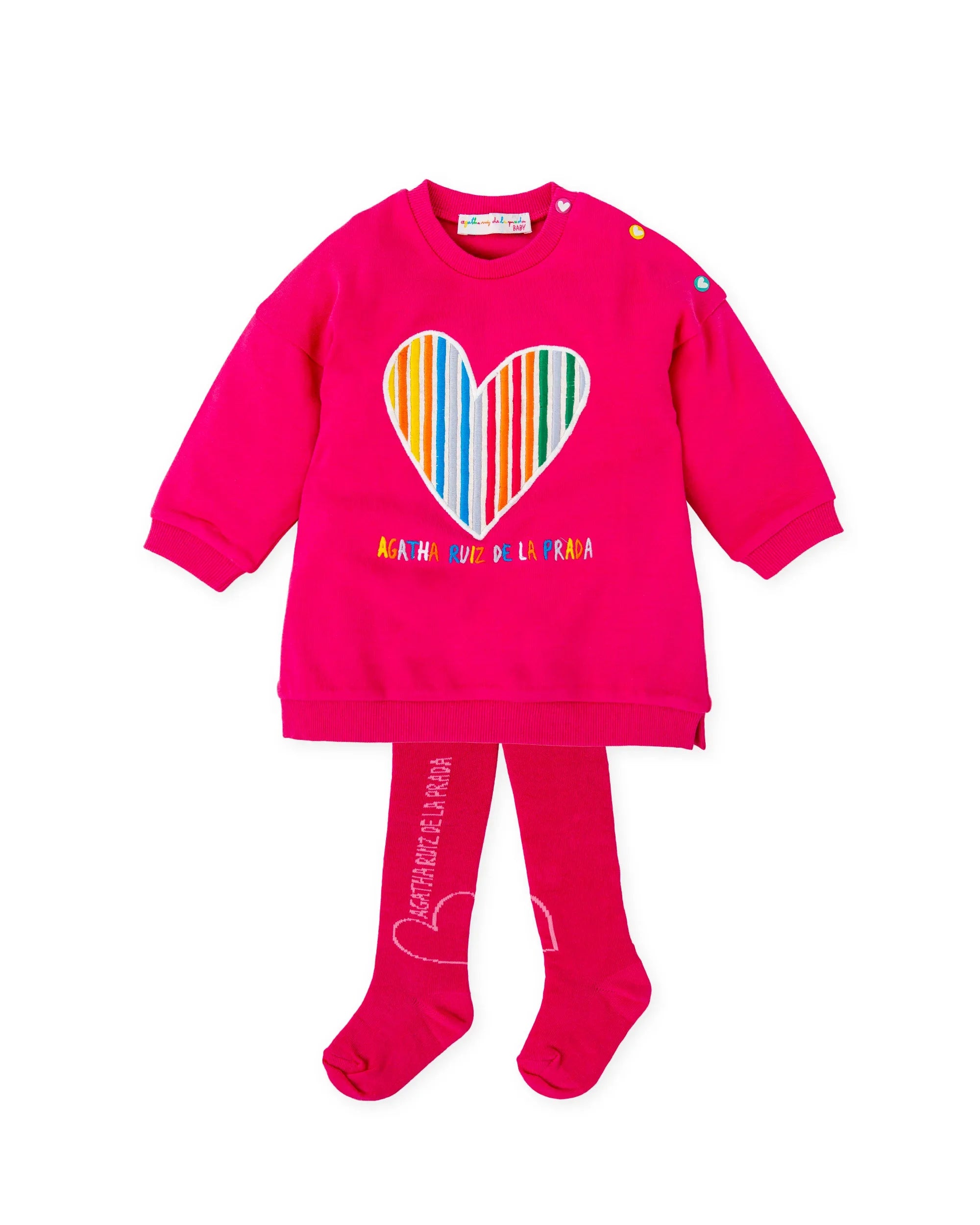 VESTIDO CORAZÓN RAYADO FUCSIA CON LEOTARDOS - Agatha Ruiz de la Prada