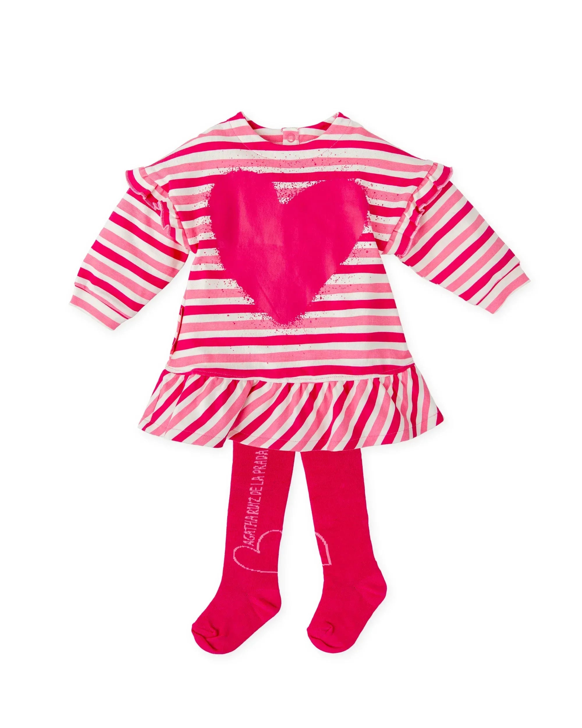 VESTIDO CORAZÓN RAYAS FUCSIA CON LEOTARDOS - Agatha Ruiz de la Prada