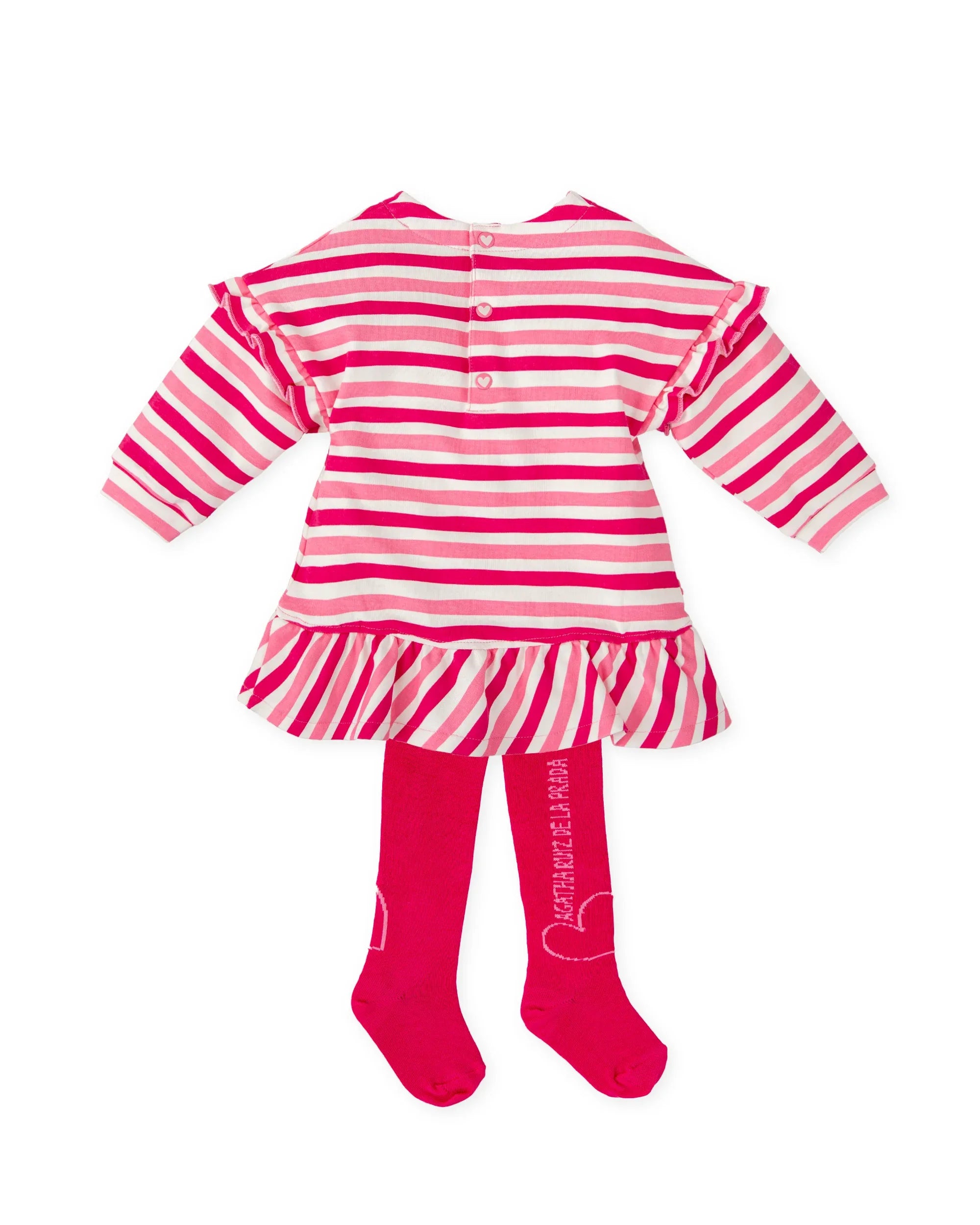 VESTIDO CORAZÓN RAYAS FUCSIA CON LEOTARDOS - Agatha Ruiz de la Prada