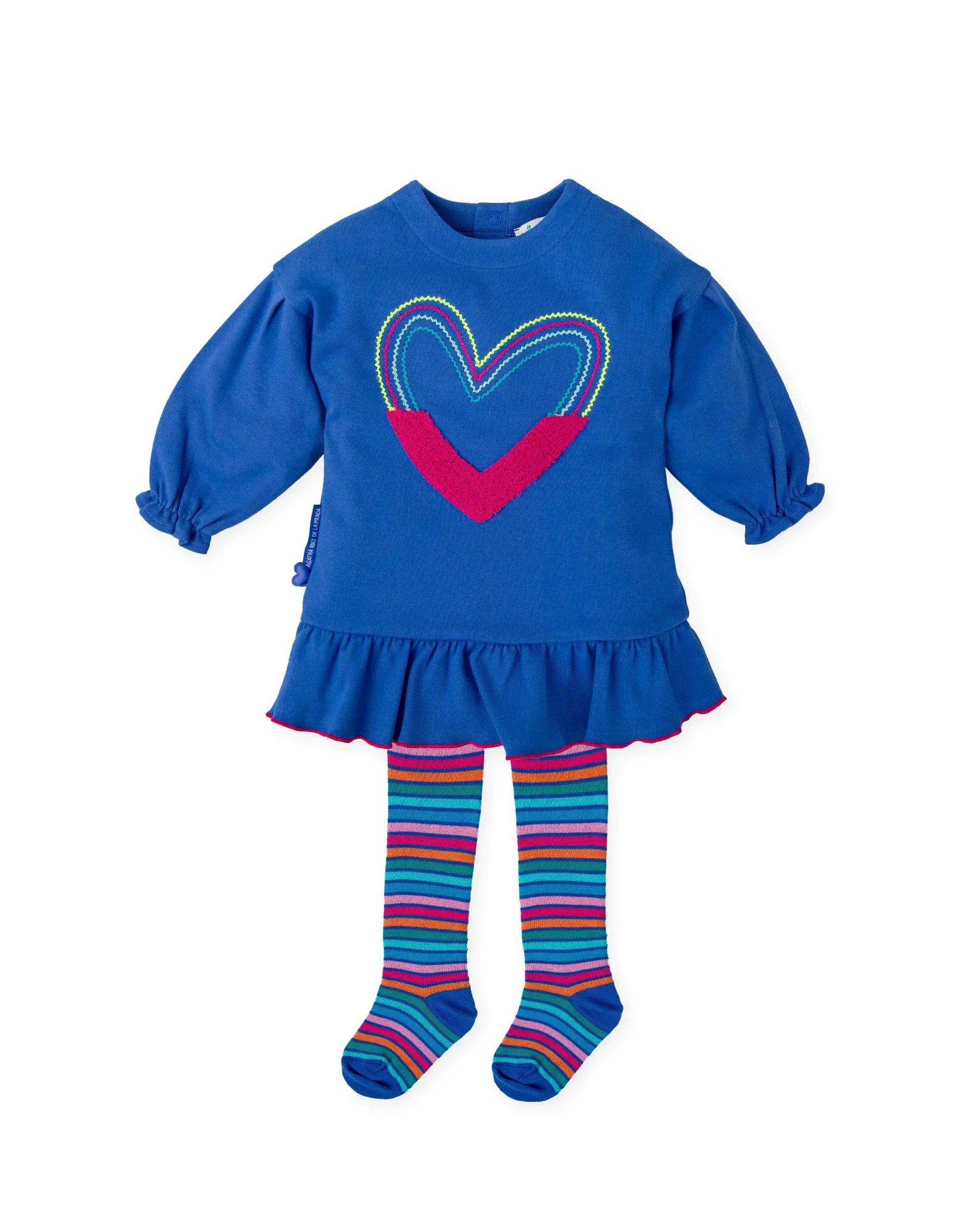 ELECTRIC BLUE HEART DRESS WITH TIGHTS