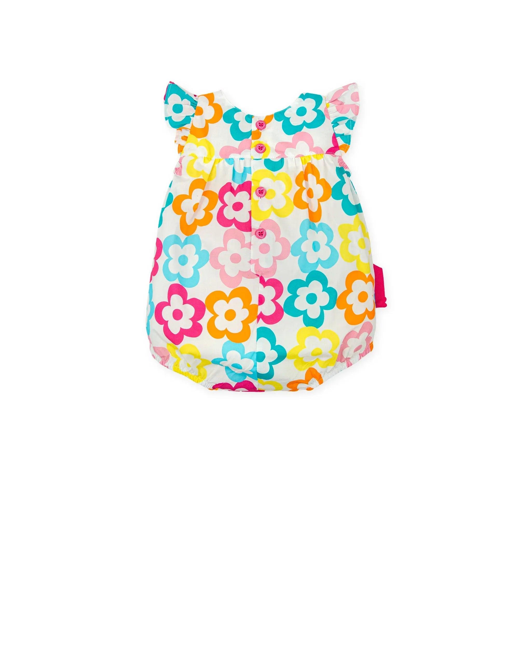 Pelele estampado de flores multicolor con tirantes anchos y cierre frontal