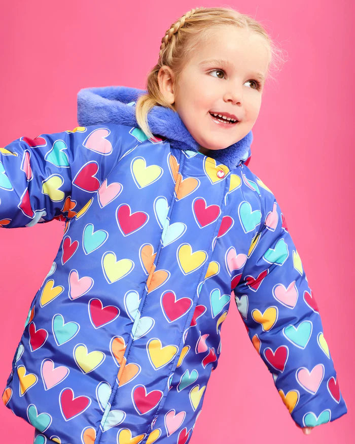 Parka cappotto con cappuccio cuori multicolore