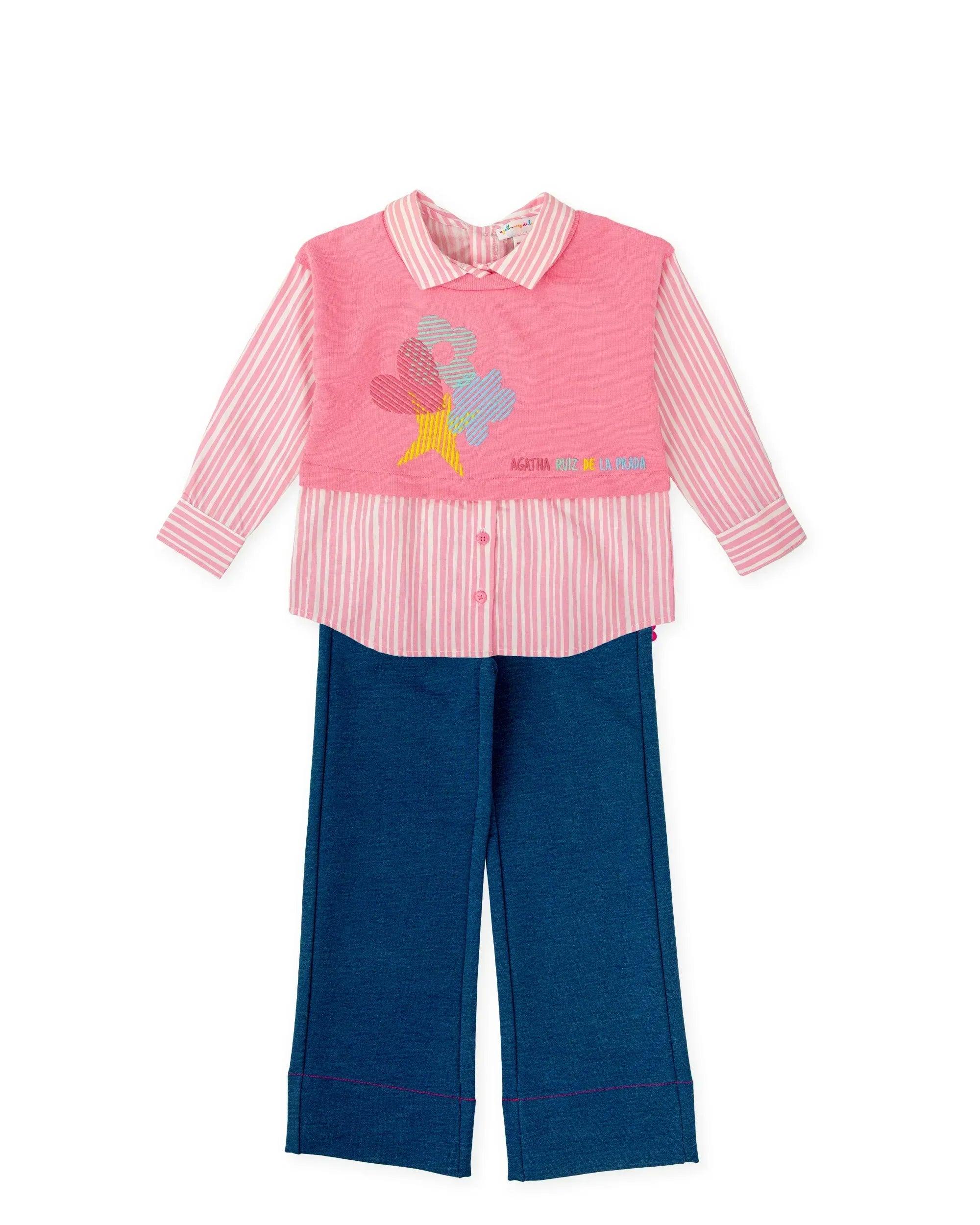 CONJUNTO CAMISA COMBINADA FRESA Y PANTALÓN DENIM - Agatha Ruiz de la Prada