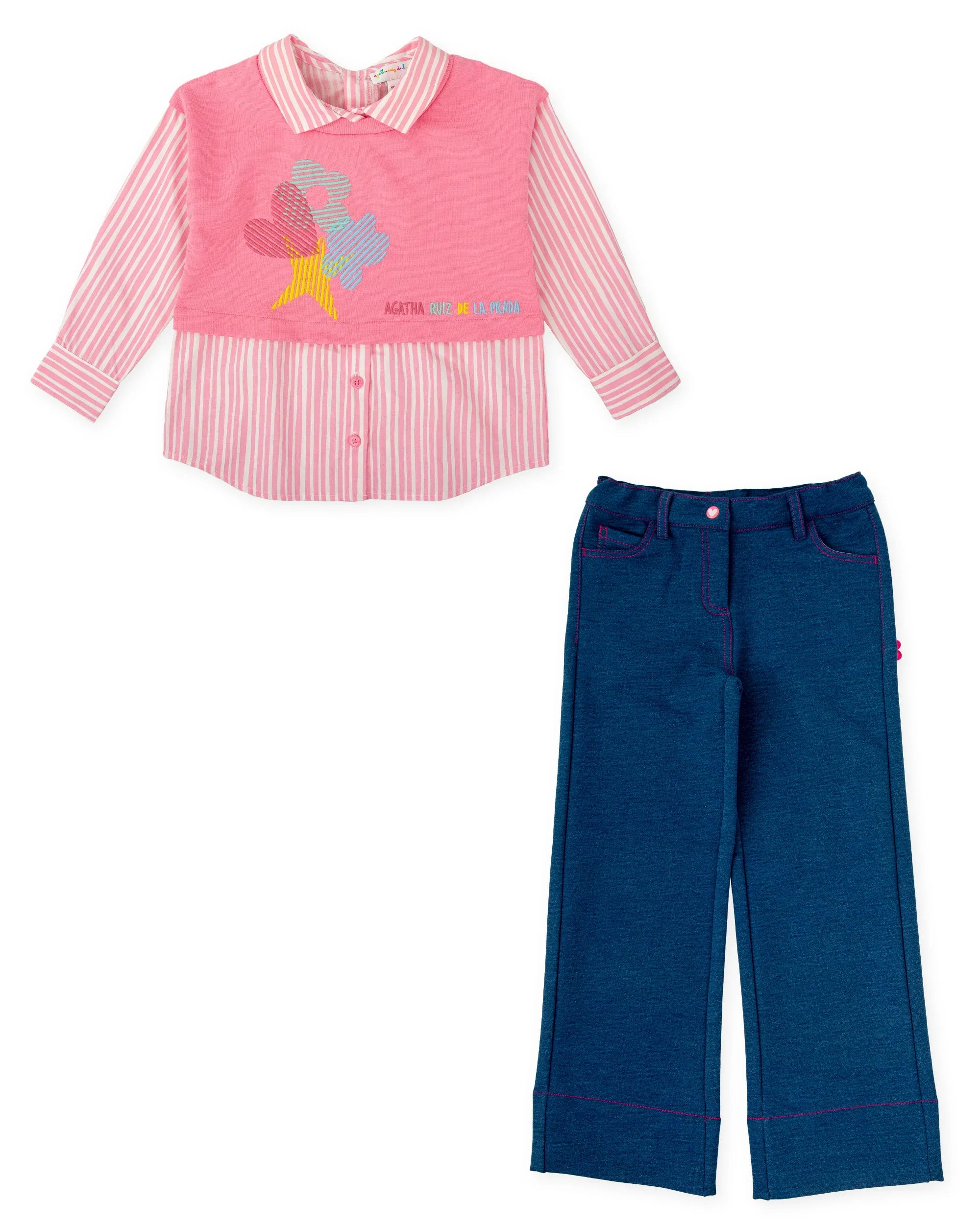CONJUNTO CAMISA COMBINADA FRESA Y PANTALÓN DENIM - Agatha Ruiz de la Prada