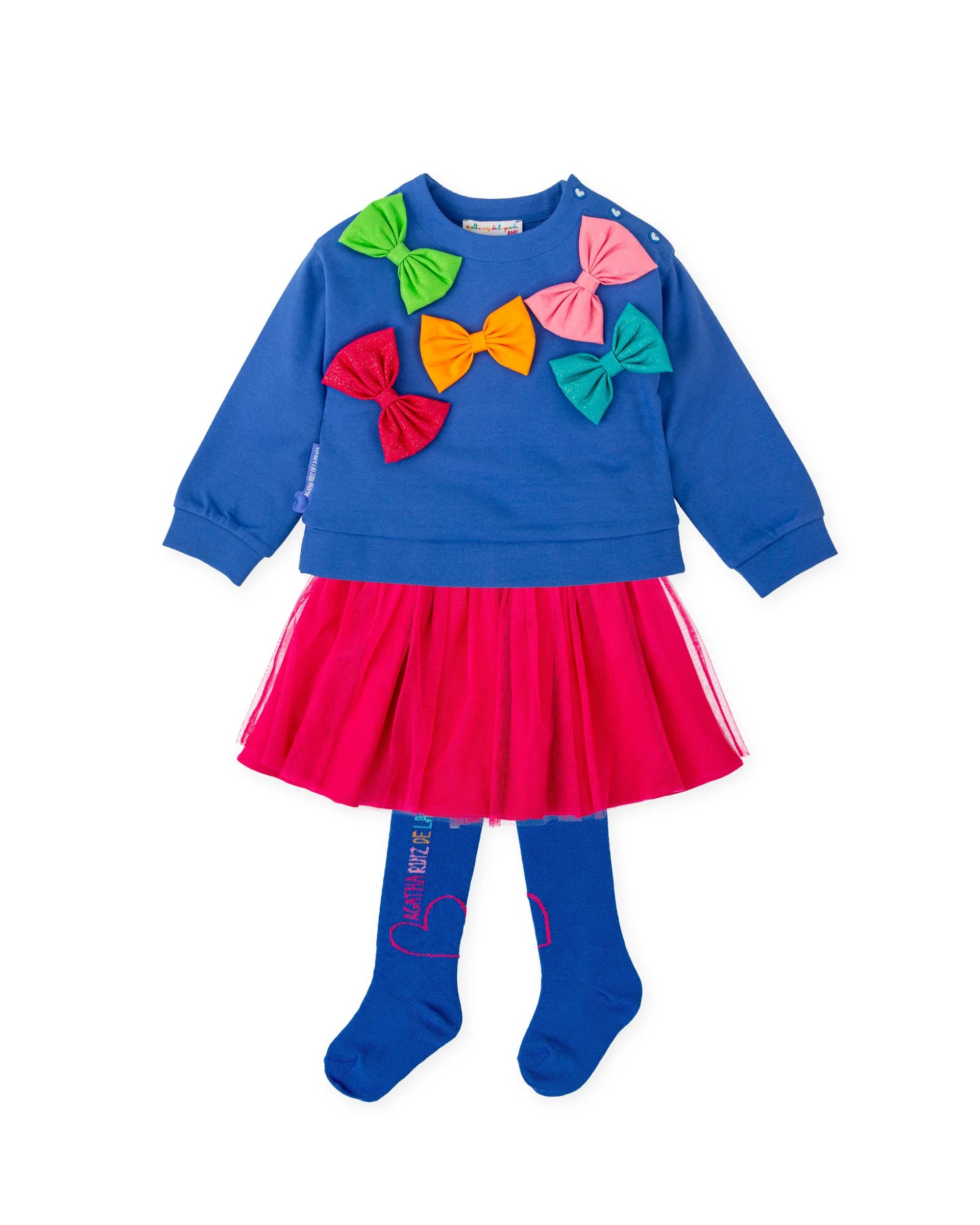 CONJUNTO SUDADERA LAZOS AZUL ELECTRICO Y FALDA FUSCIA CON LEOTARDOS - Agatha Ruiz de la Prada