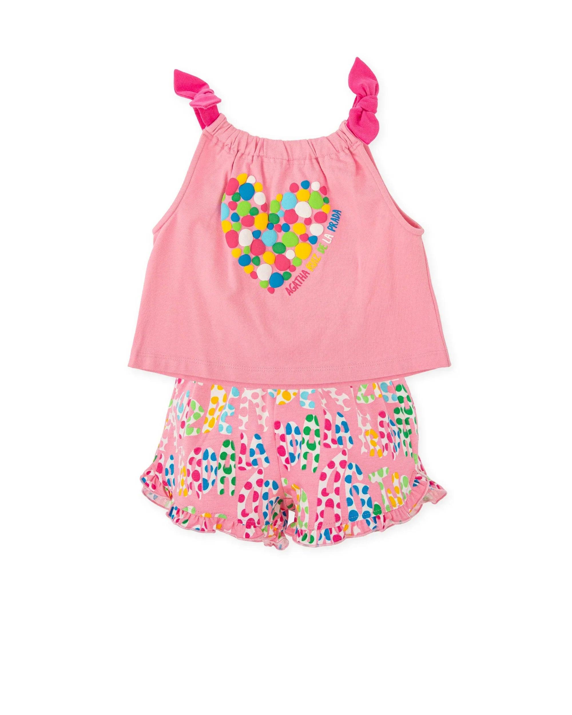 CONJUNTO CAM TIRANTES ROSA CORAZON TOPOS +SHORT ESTAMPADO TOPOS MULTICOLOR - Agatha Ruiz de la Prada