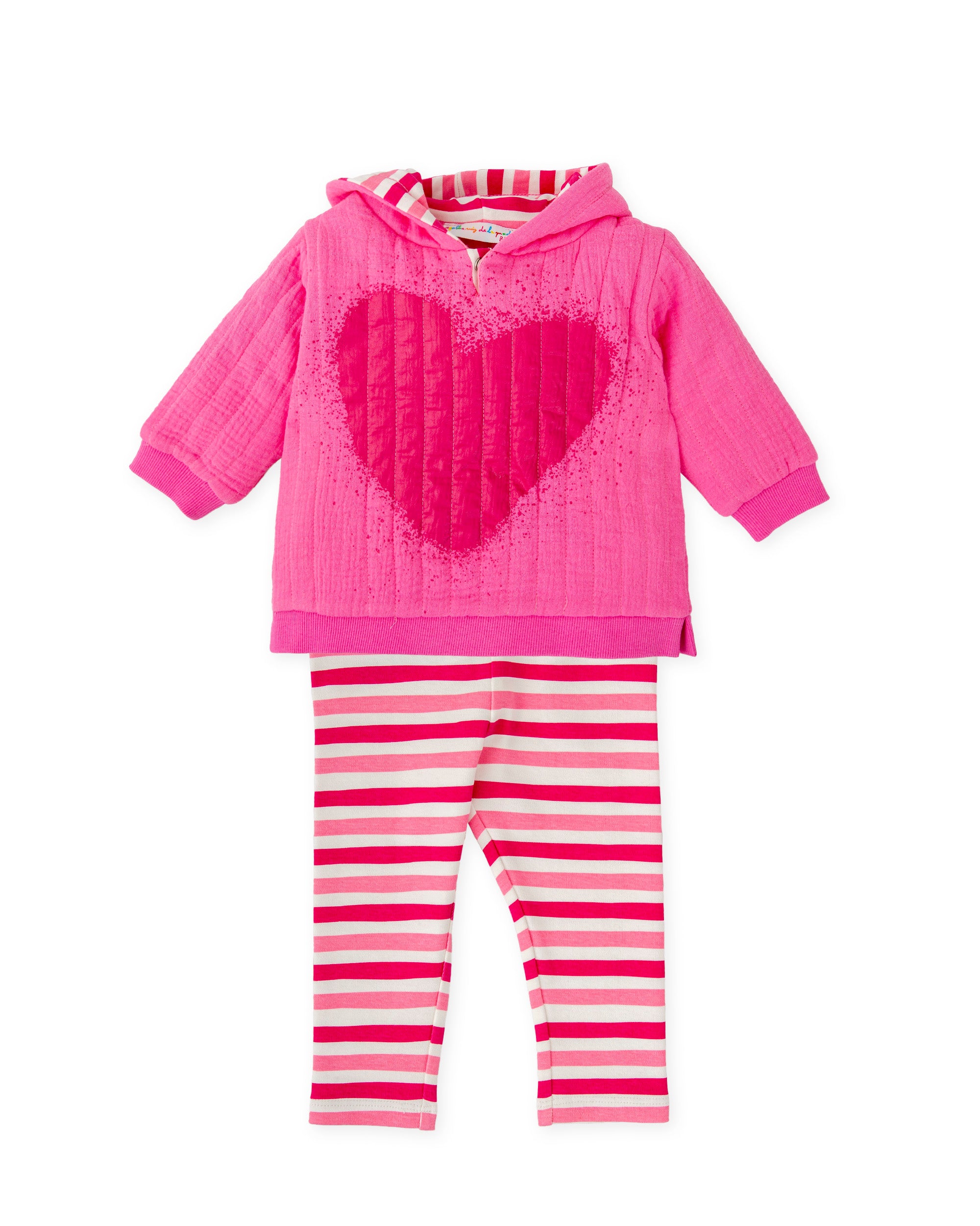 Ensemble sweat à capuche matelassé et leggings rayures fuchsia