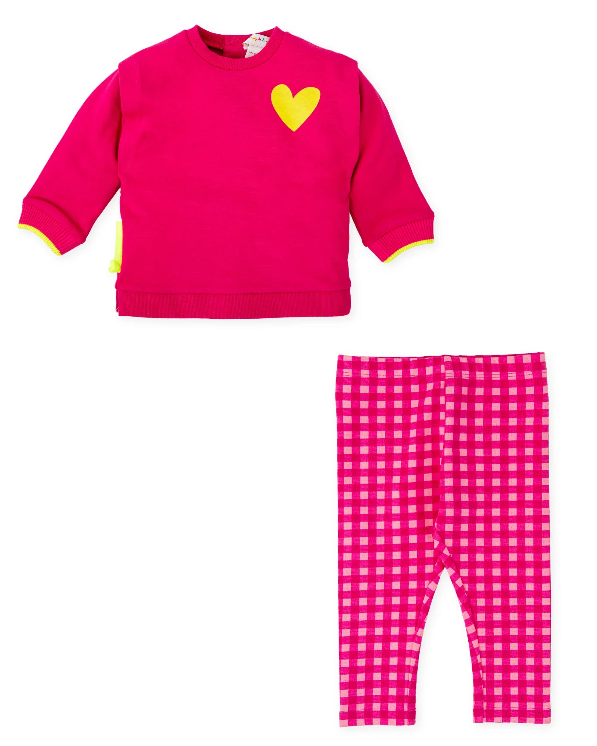 CONJUNTO SUDADERA CORAZÓN FLÚOR Y LEGGINS CUADROS FUCSIA - Agatha Ruiz de la Prada
