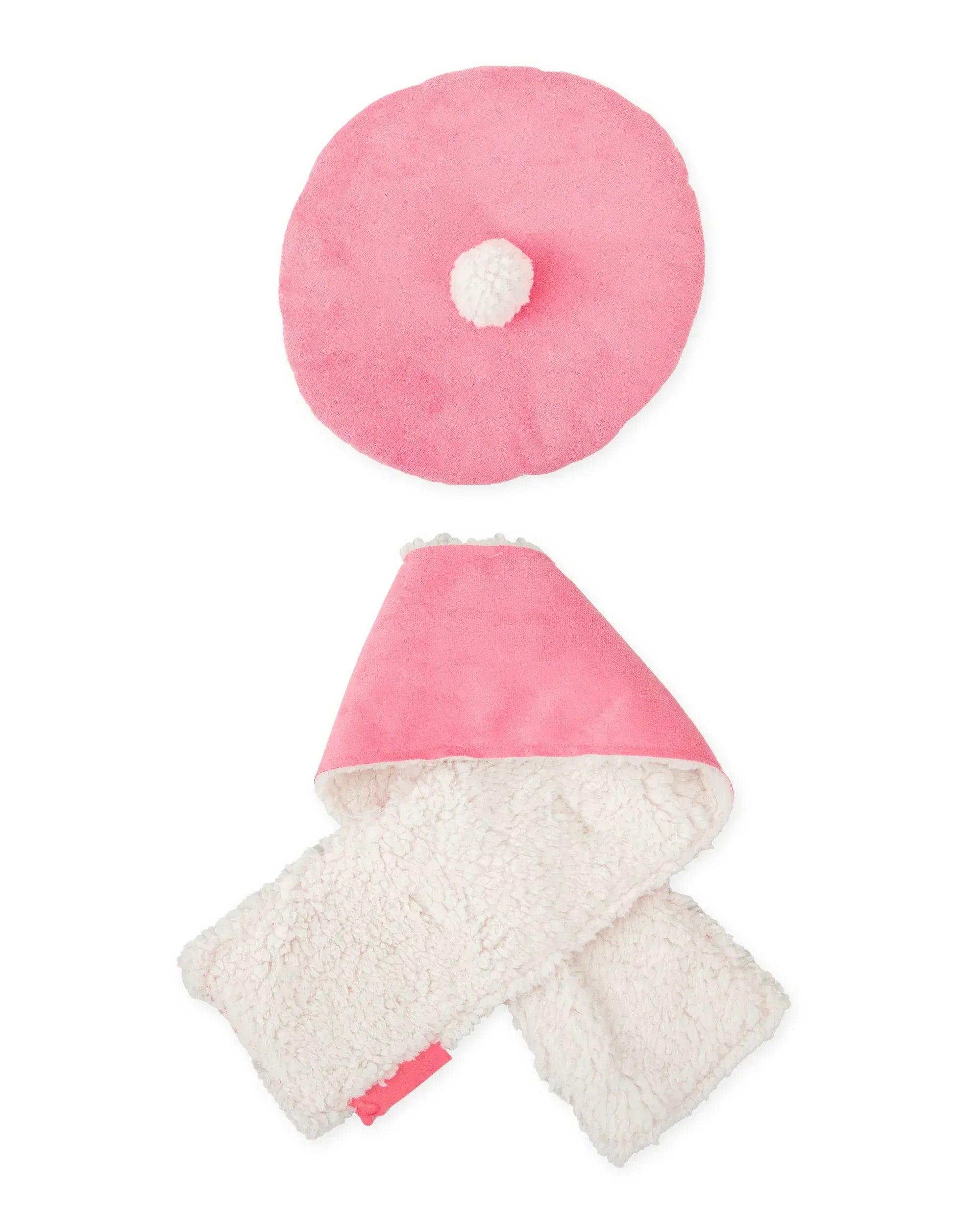 Conjunto de boina y bufanda de niña fresa: boina con pompón y bufanda acolchada