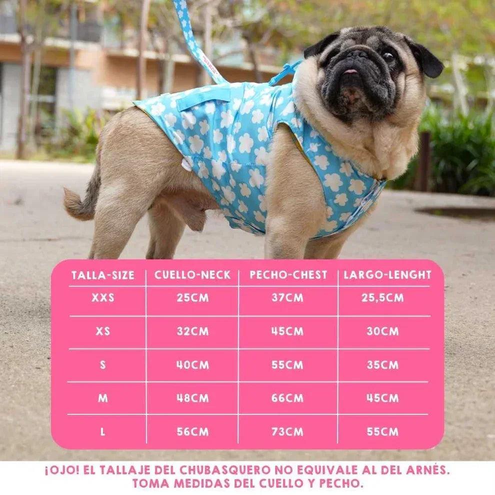 Chubasquero reversible para perro azul con nubes, capucha y cremallera