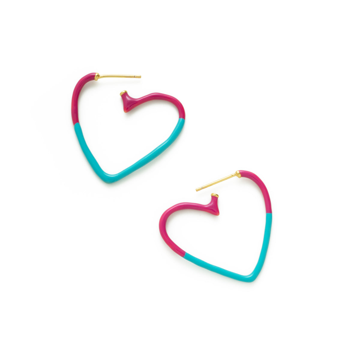 FUCSHIA AND BLUE HEARTS STROKE HOOP EARRINGS