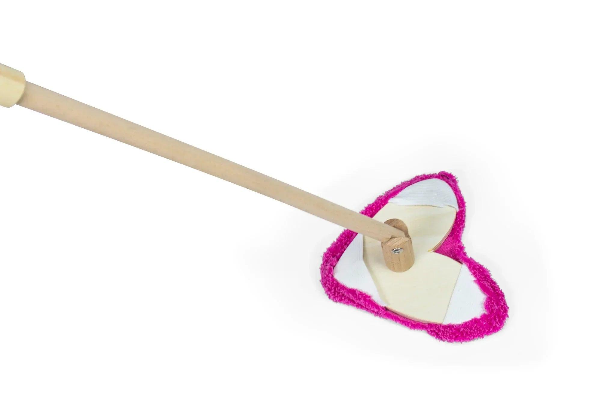 Escobilla con cerdas blancas y recogedor de corazón rosa para limpieza infantil