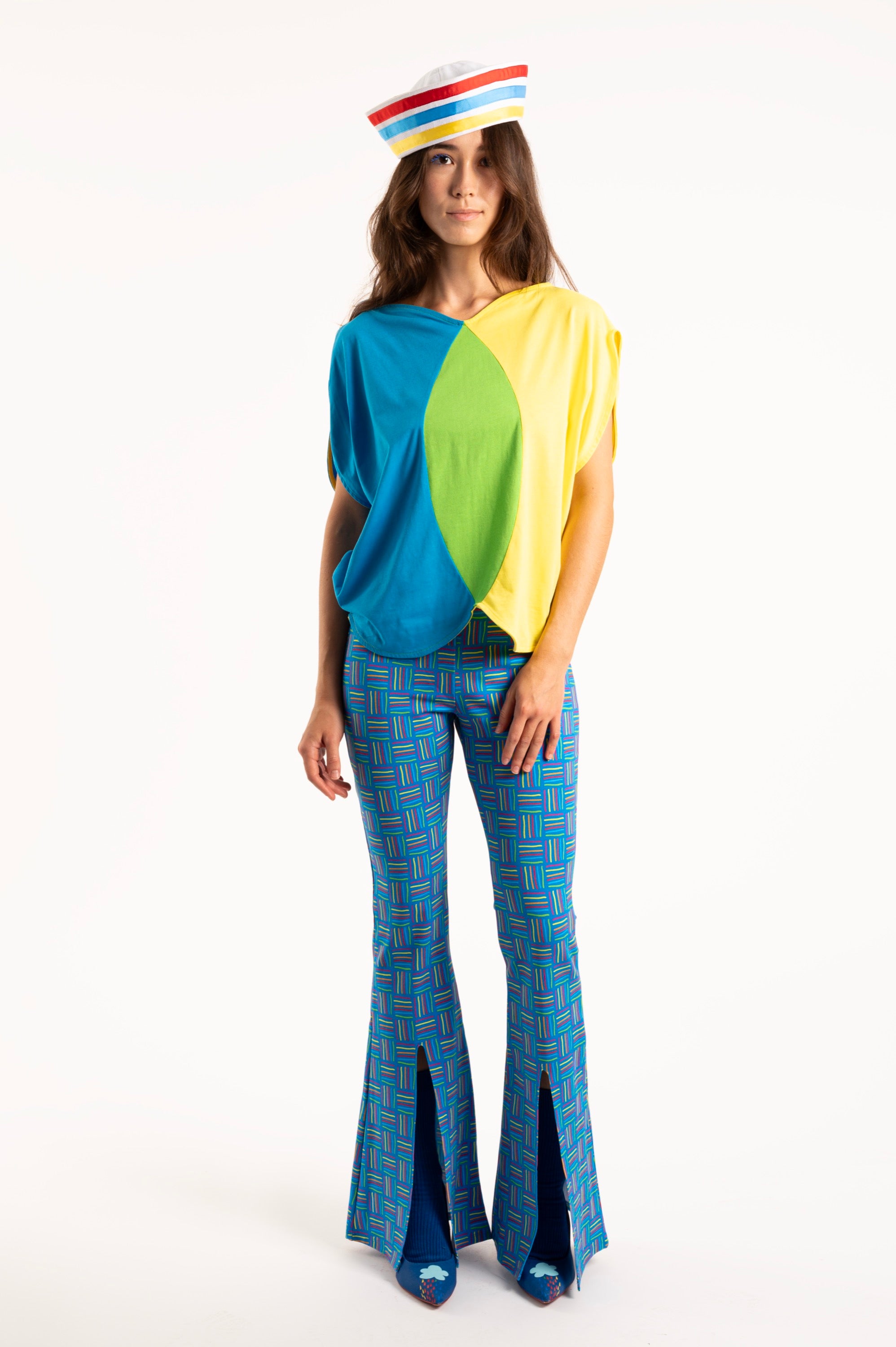 TOP T-SHIRT YELLOW BLUE CIRCLES