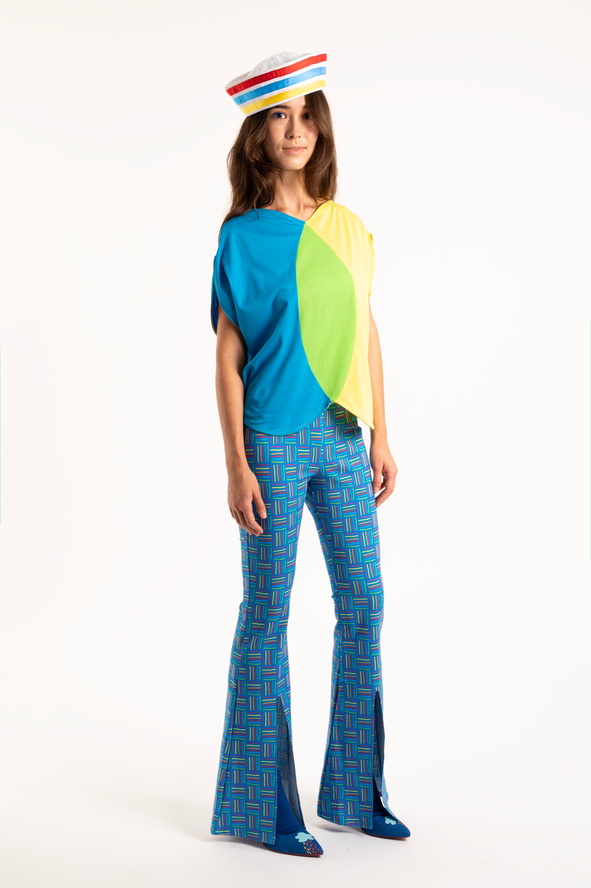 TOP T-SHIRT YELLOW BLUE CIRCLES