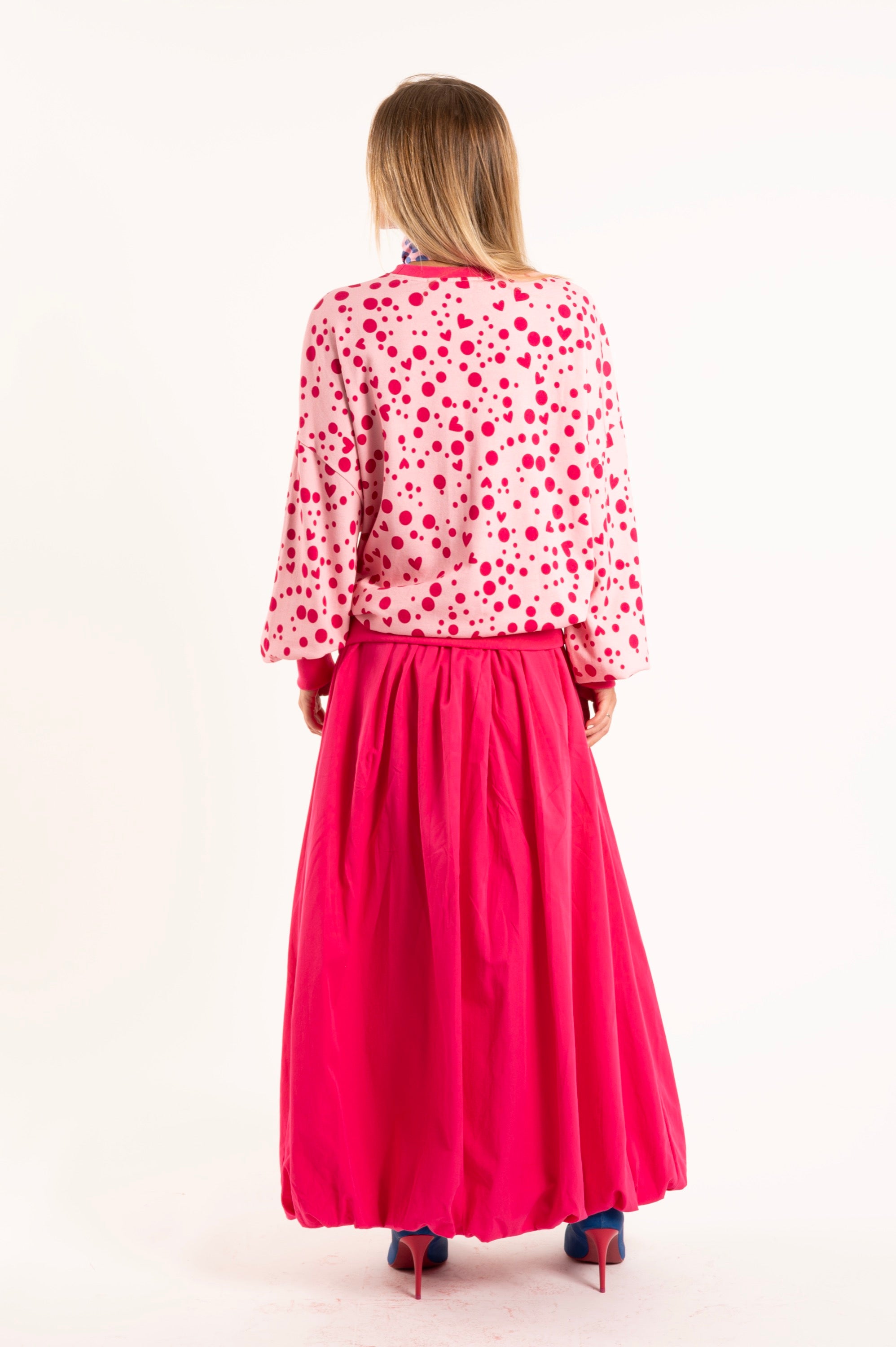 Sweat-shirt pois cœurs rose