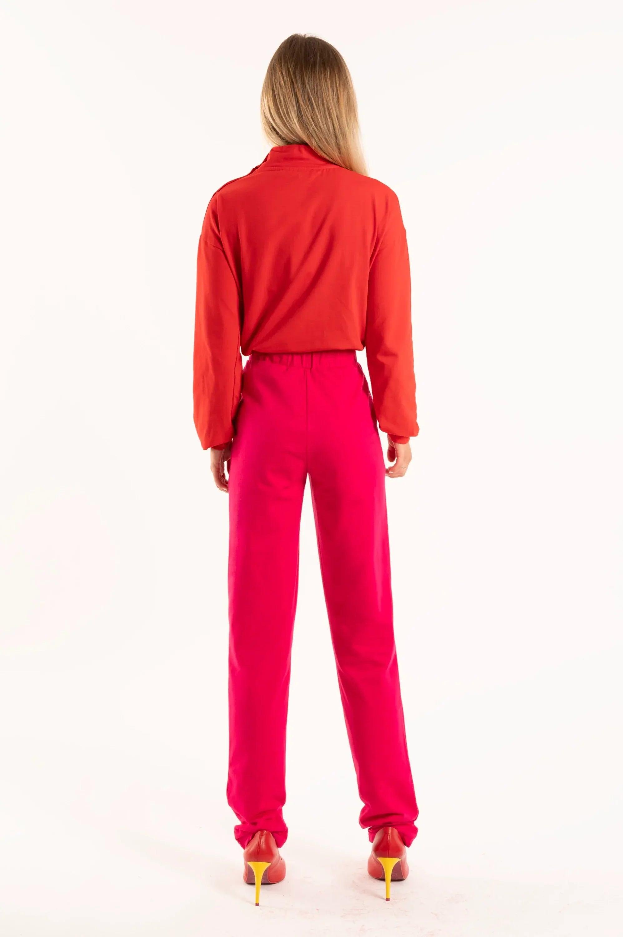 Pantalón de algodón fucsia con cintura elástica, vista trasera