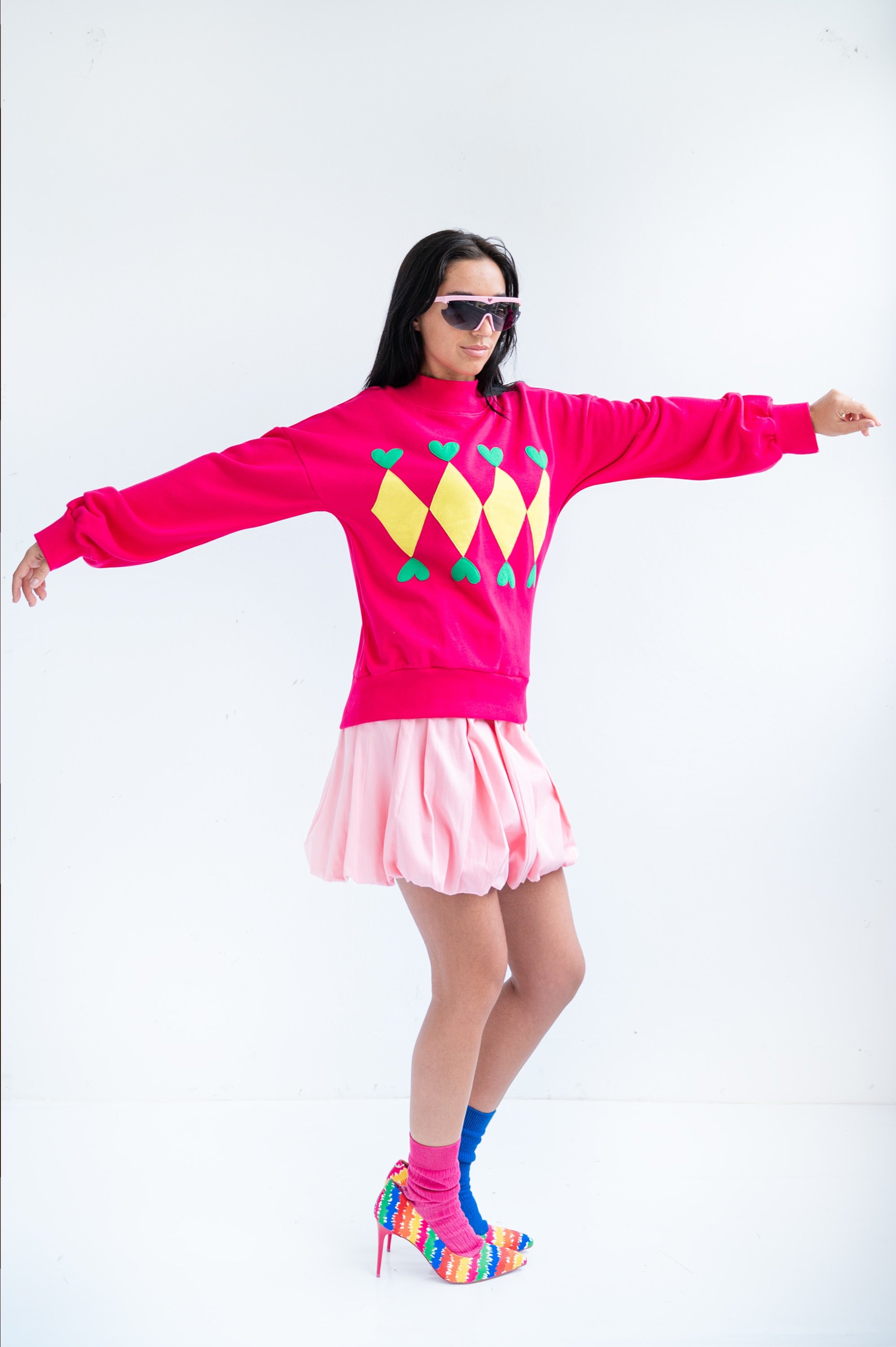 Sweat-shirt fuchsia losanges