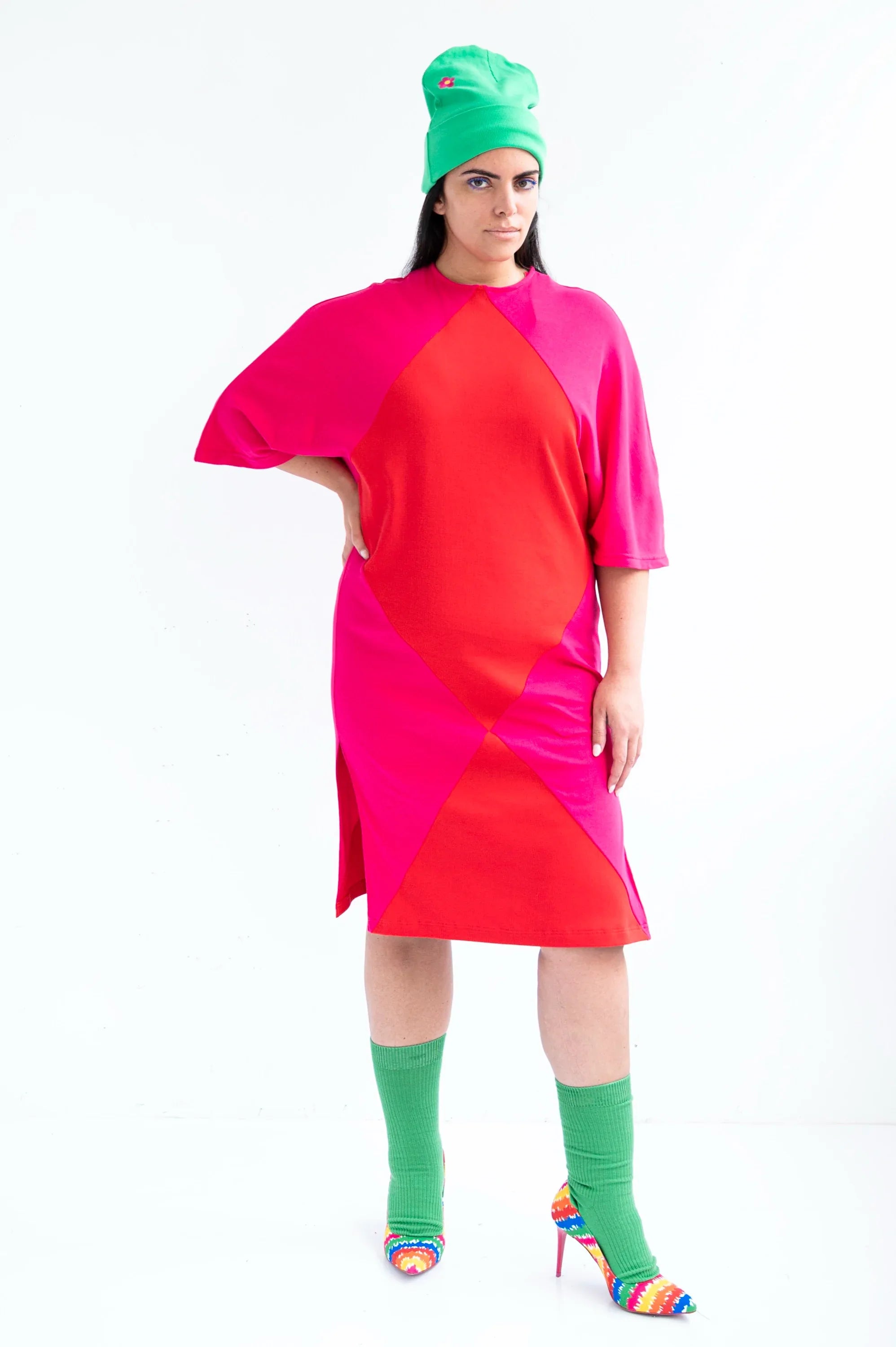 VESTIDO FUCSIA LARGO ROMBO - Agatha Ruiz de la Prada