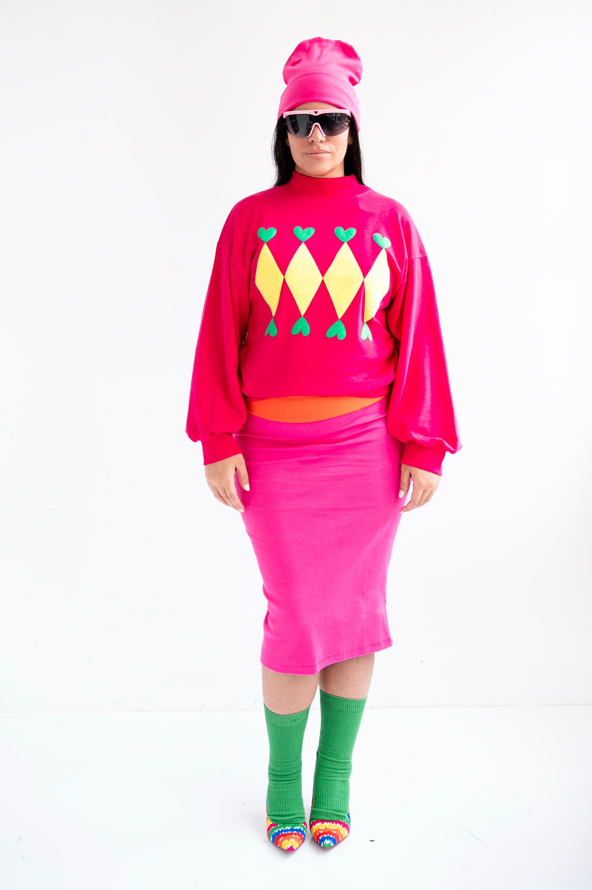 Sweat-shirt fuchsia losanges