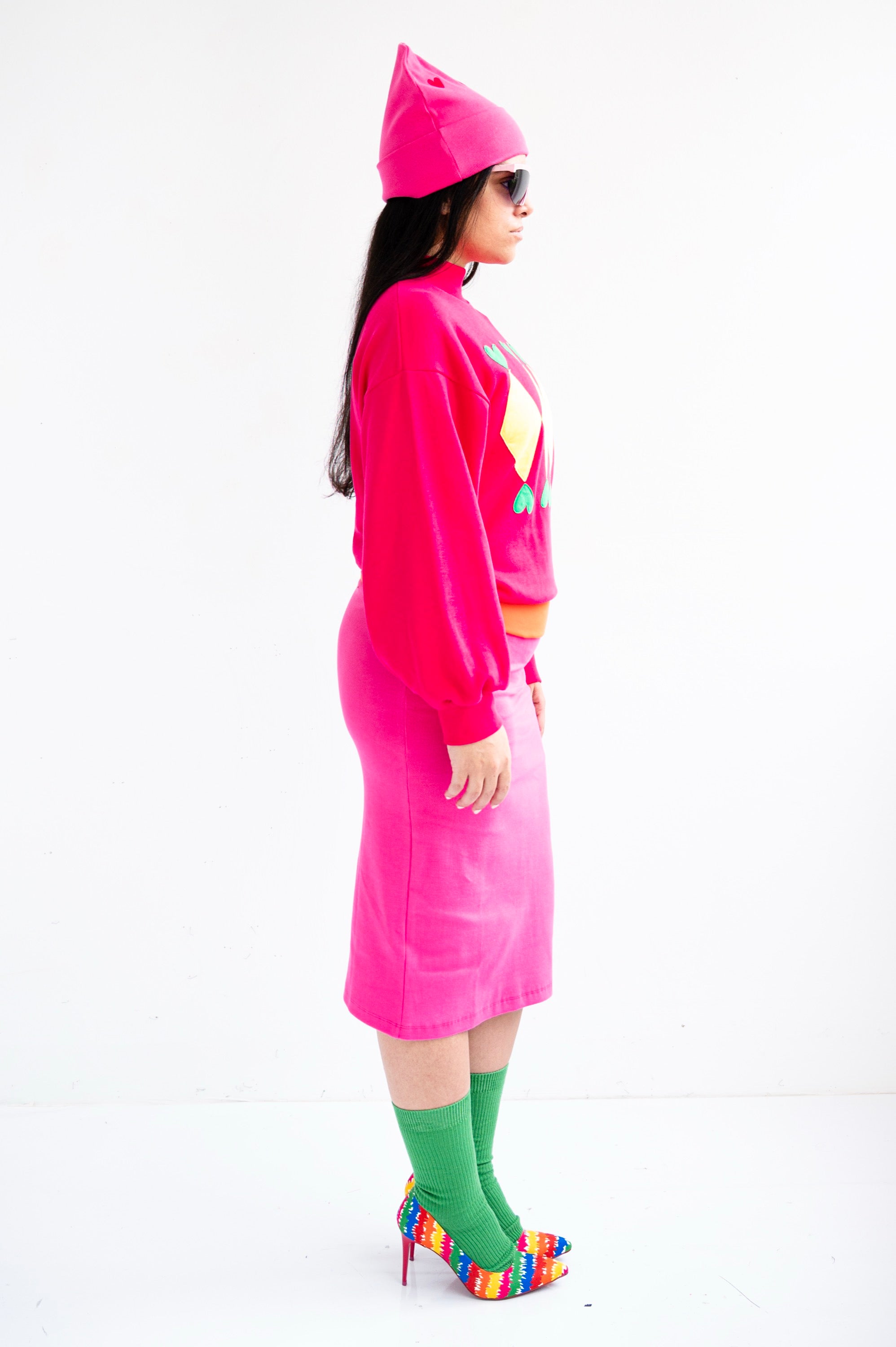 Sweat-shirt fuchsia losanges