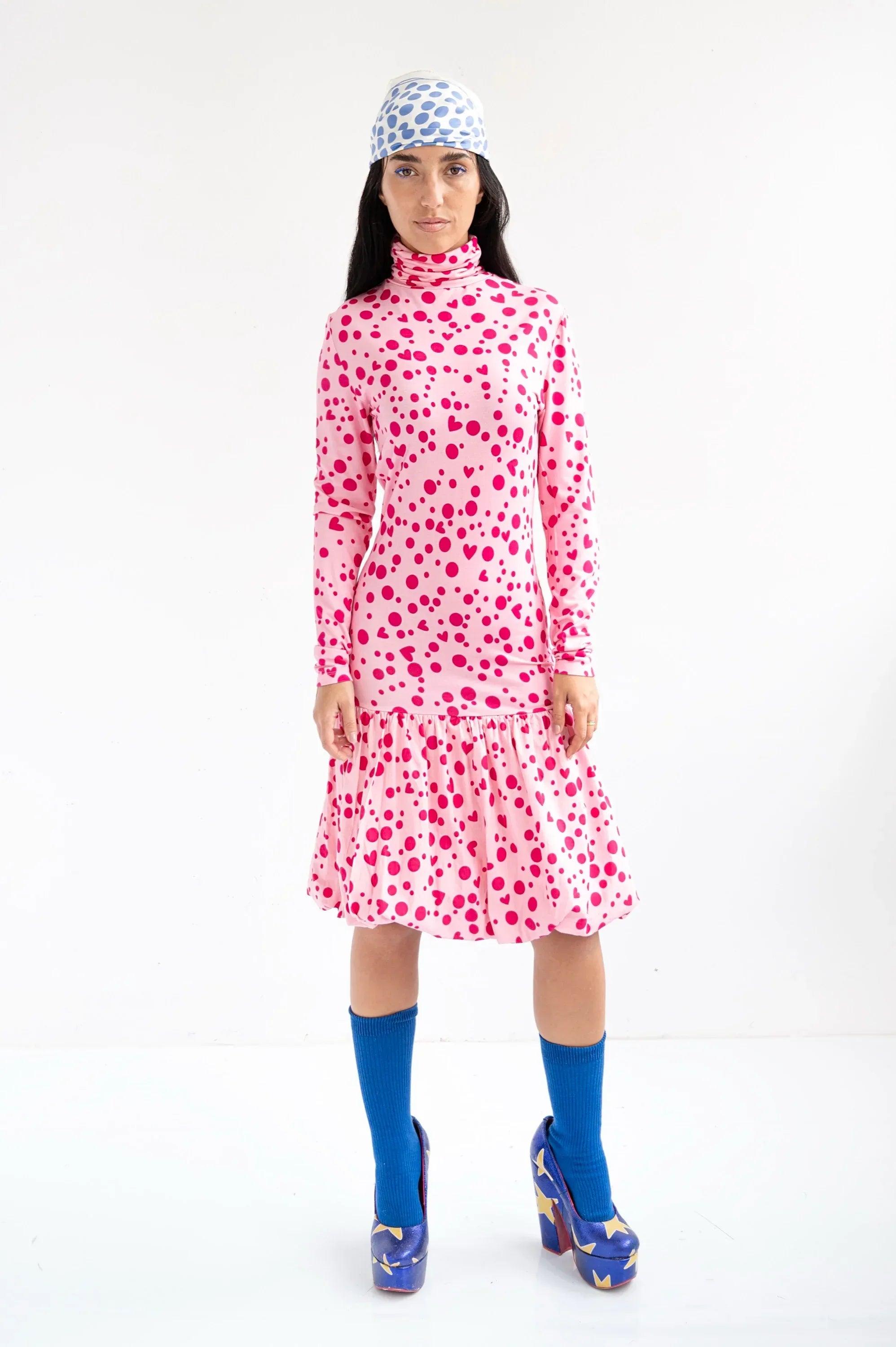 VESTIDO CORTO TOPOS CORAZONES ROSA - Agatha Ruiz de la Prada