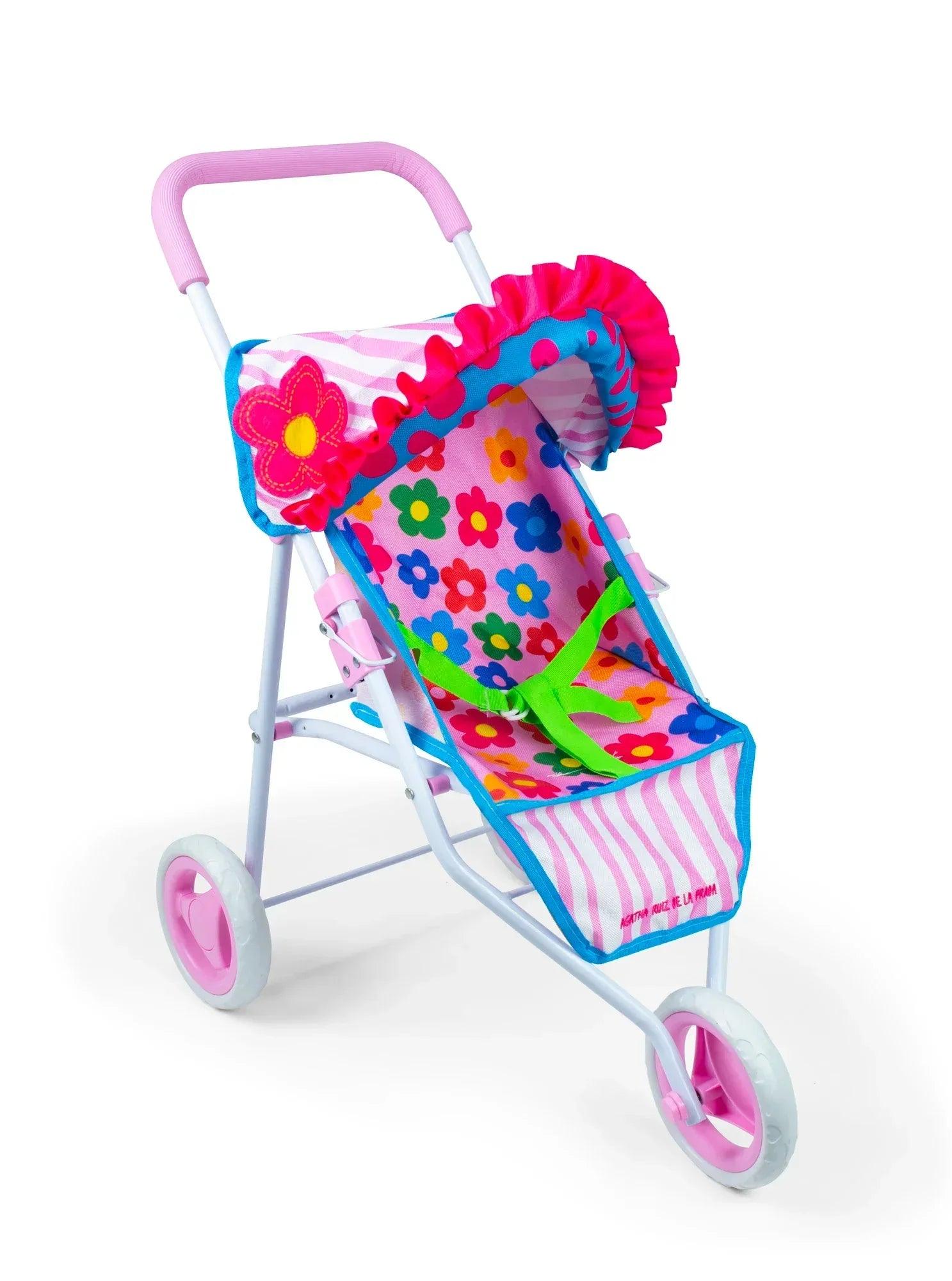Carrito de muñecas Agatha Ruiz de la Prada, estampado floral y volantes fucsia